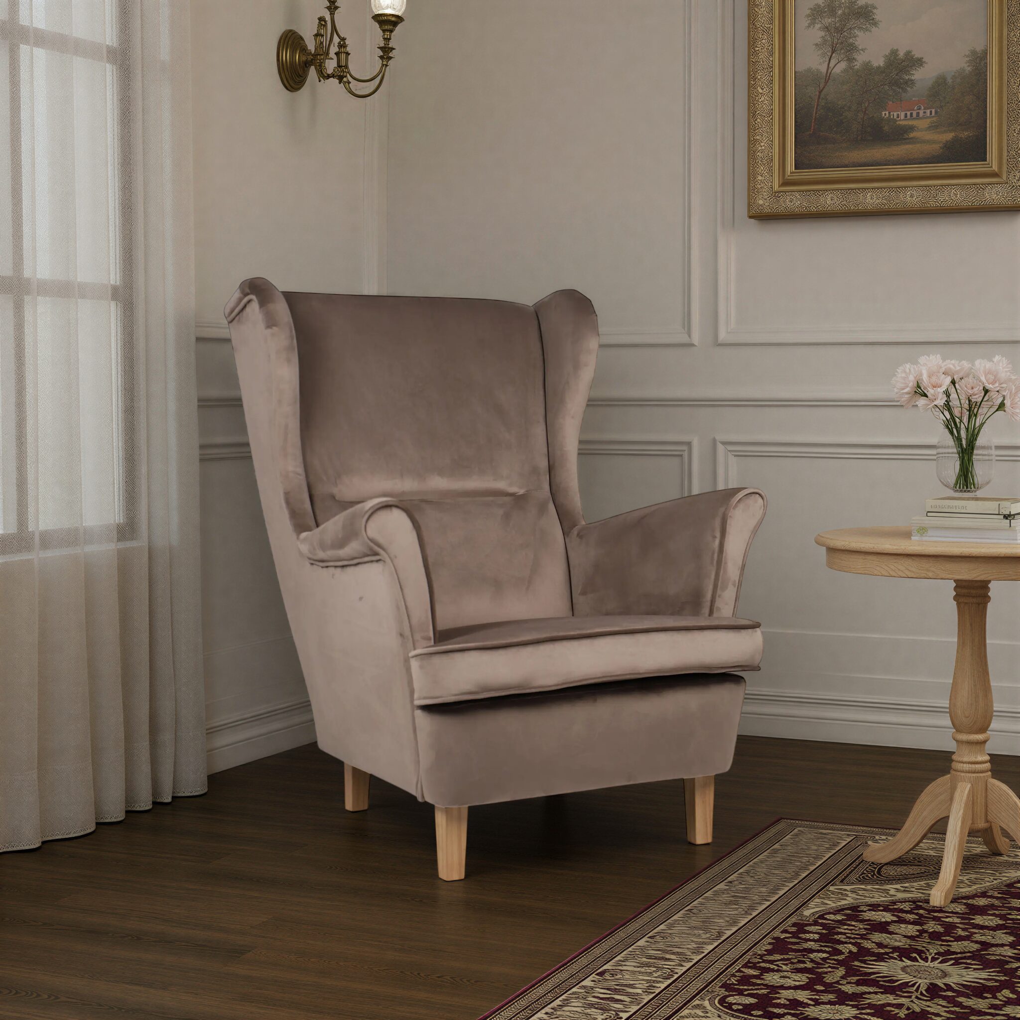 HOZPY Velvet Taupe Armchair