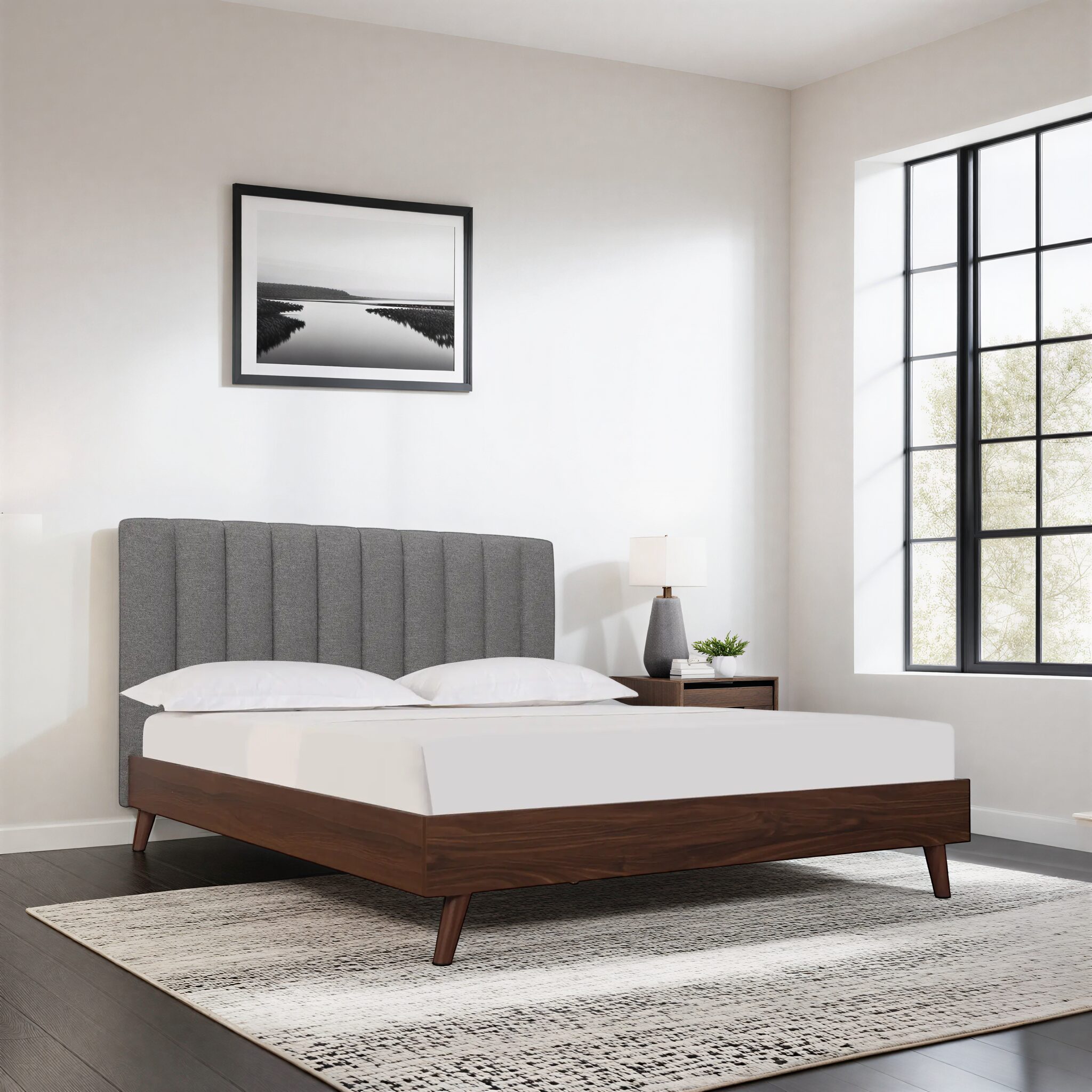 ALIVIA Grey and Walnut Bed