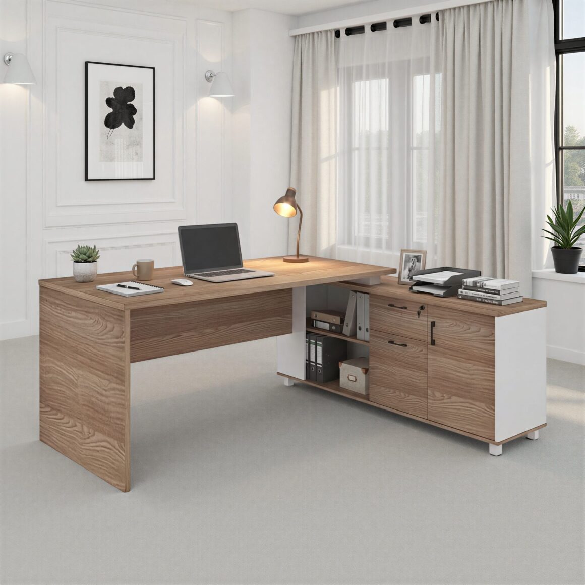DOCKTOR Walnut White Corner Desk
