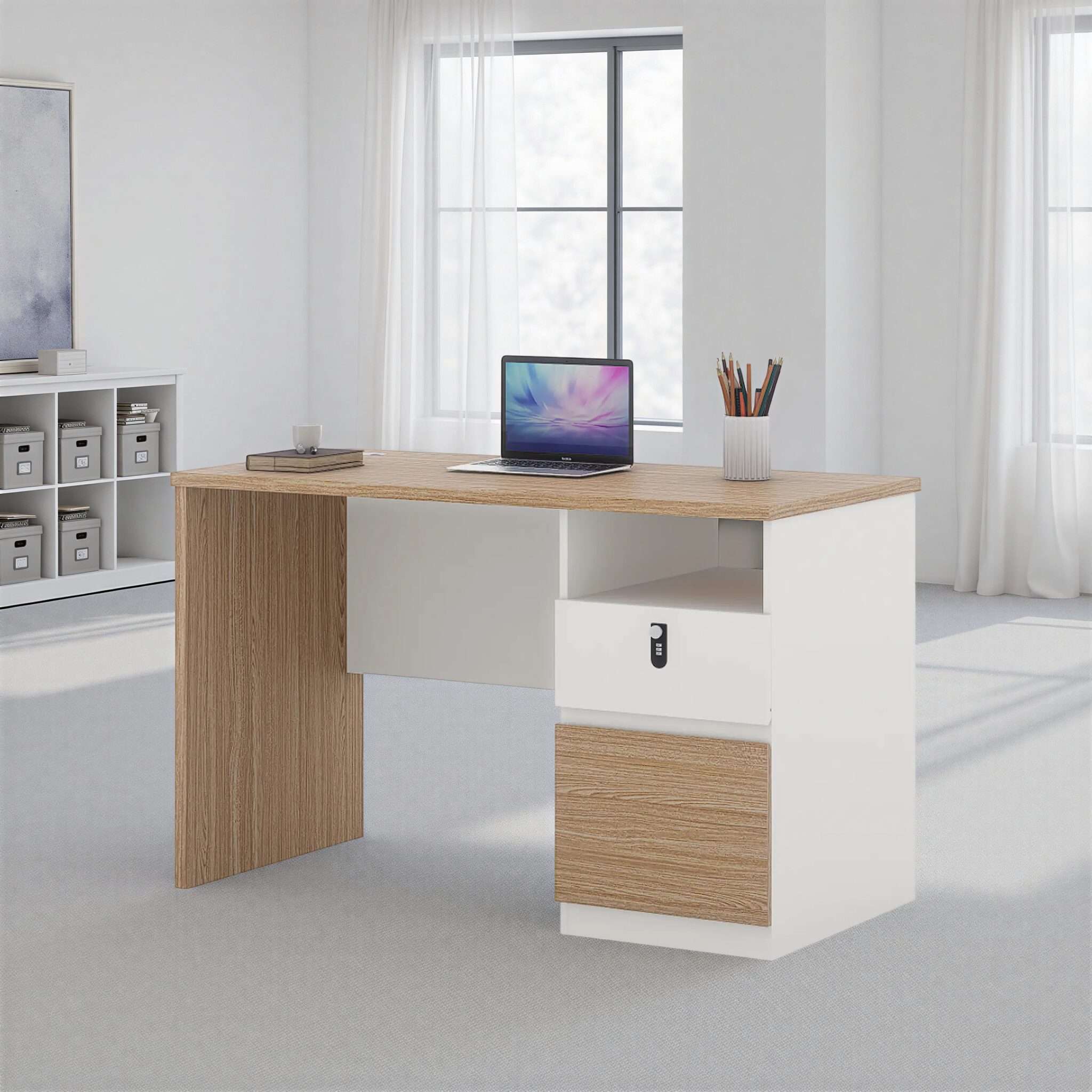 NATHOR White+Light Walnut Desk