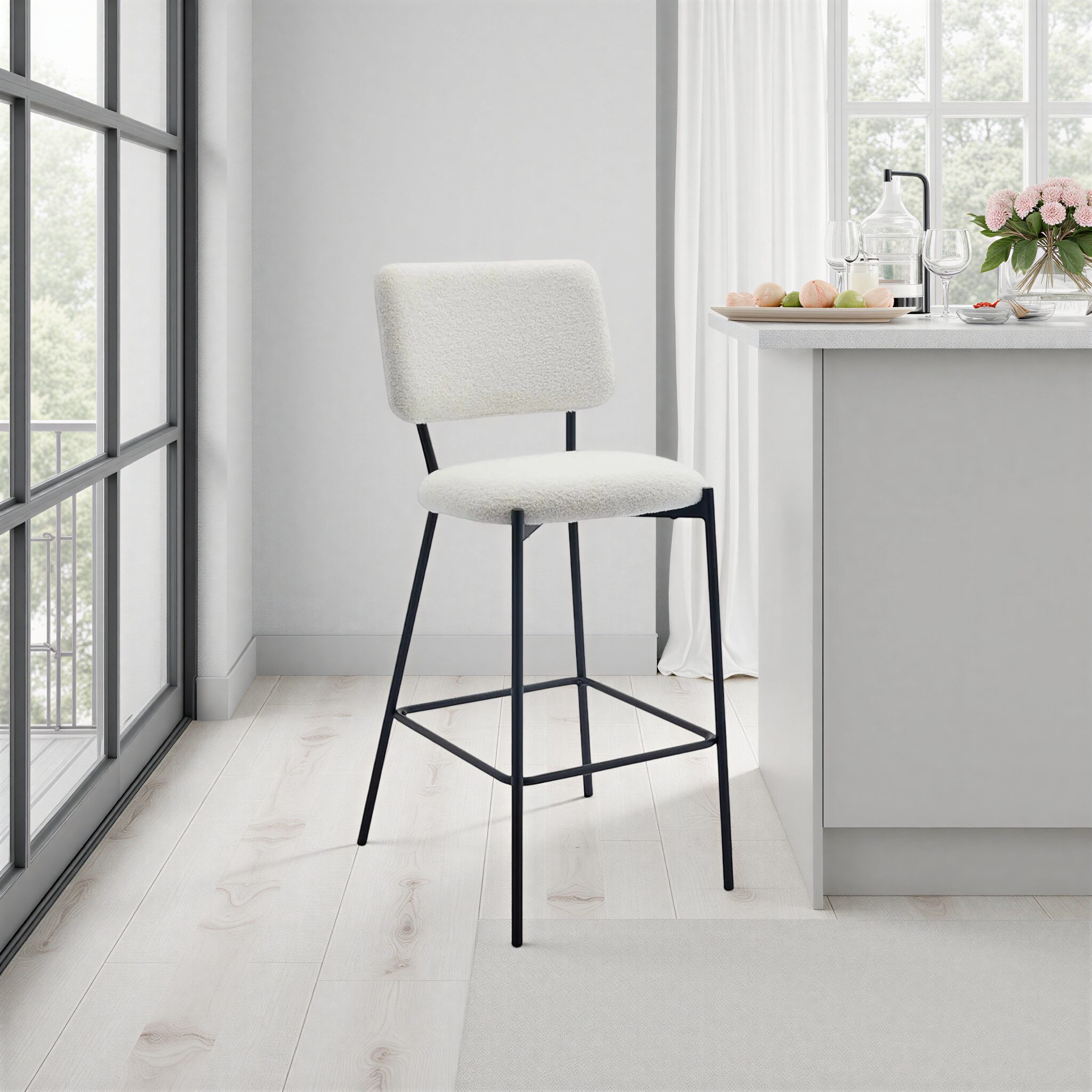 NATURE Bar Stool White Fabric