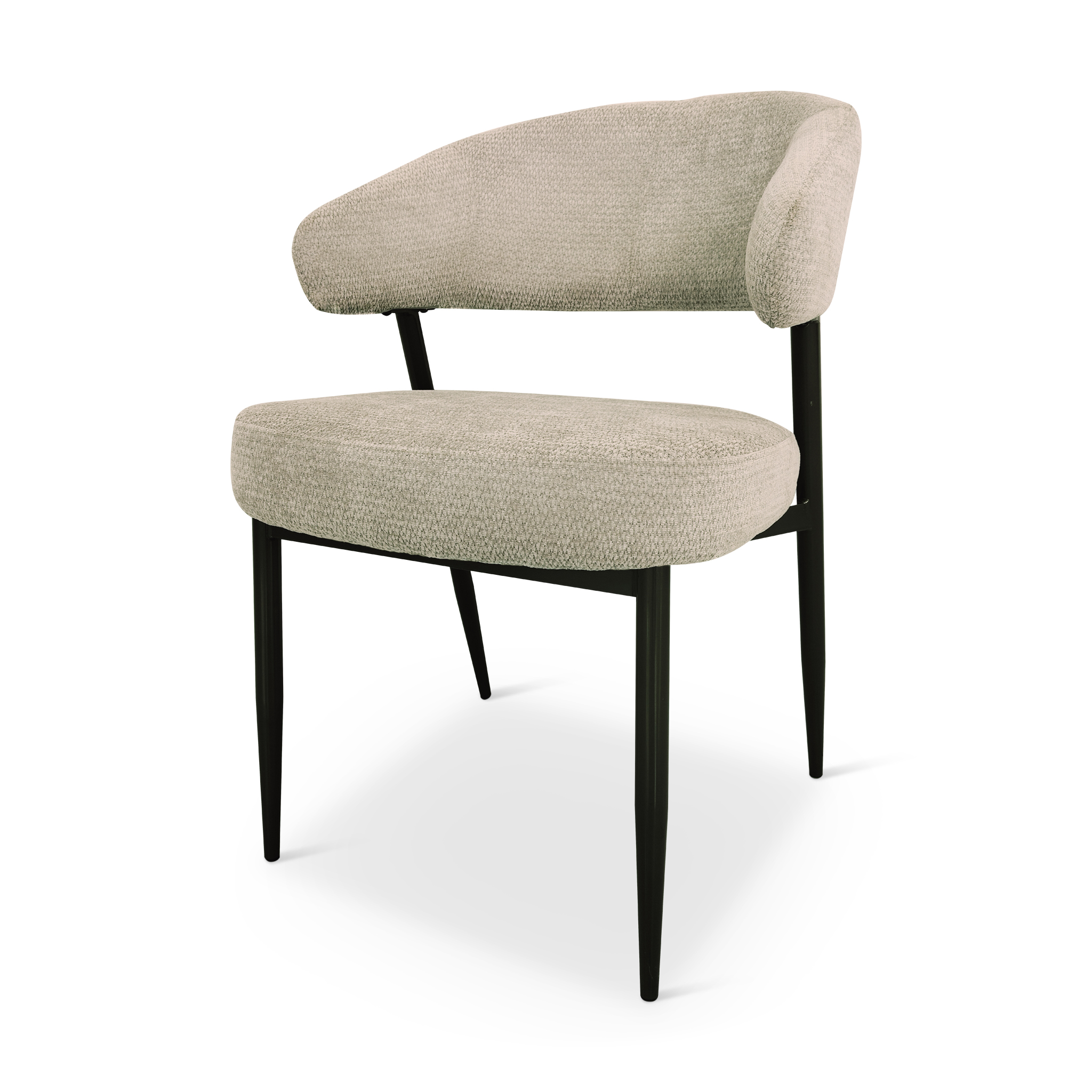 CAROLO Light Grey-Beige Fabric Dining Chair with Black Legs