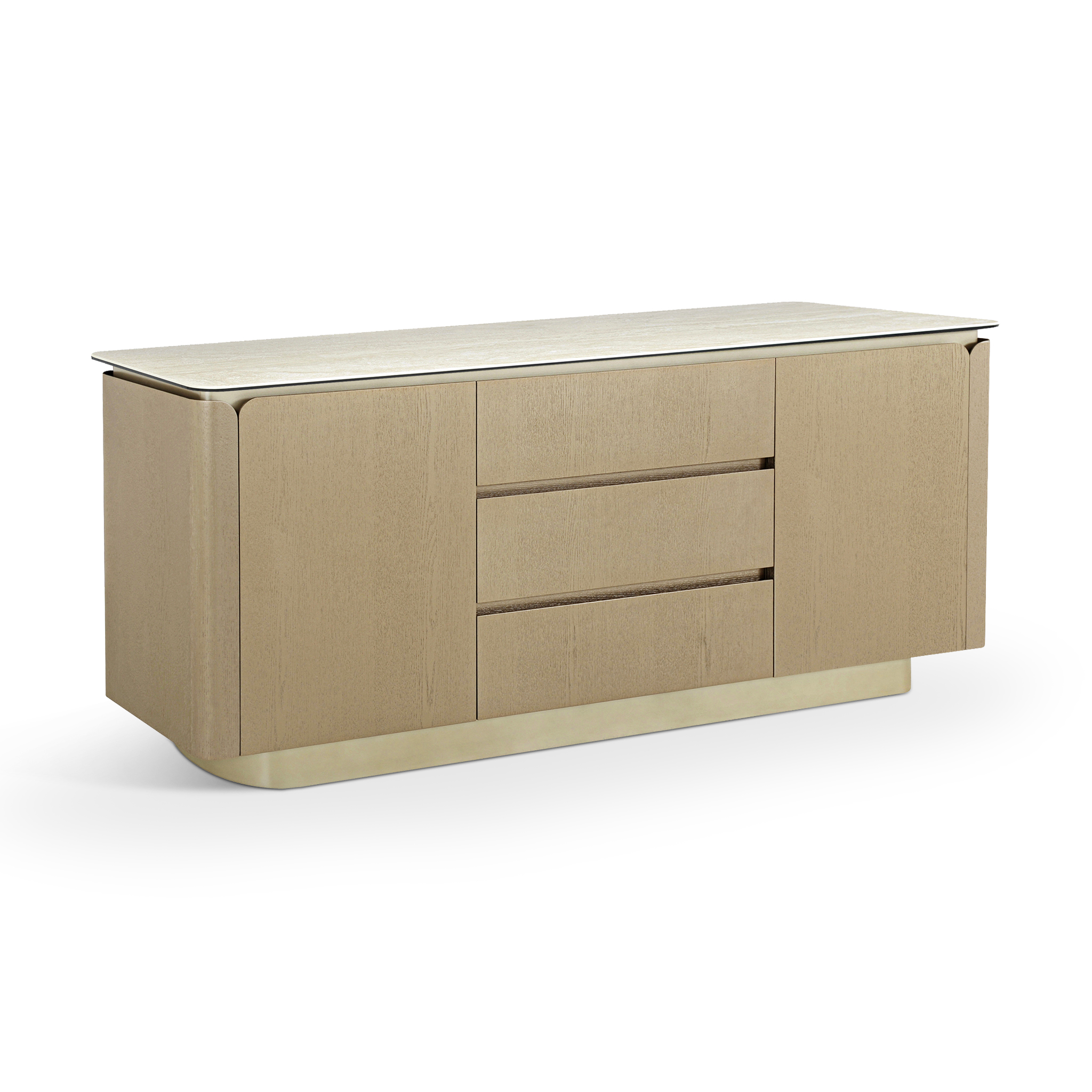 ZIMMER Travertine-Top Buffet with Gold & Taupe Oak Finish