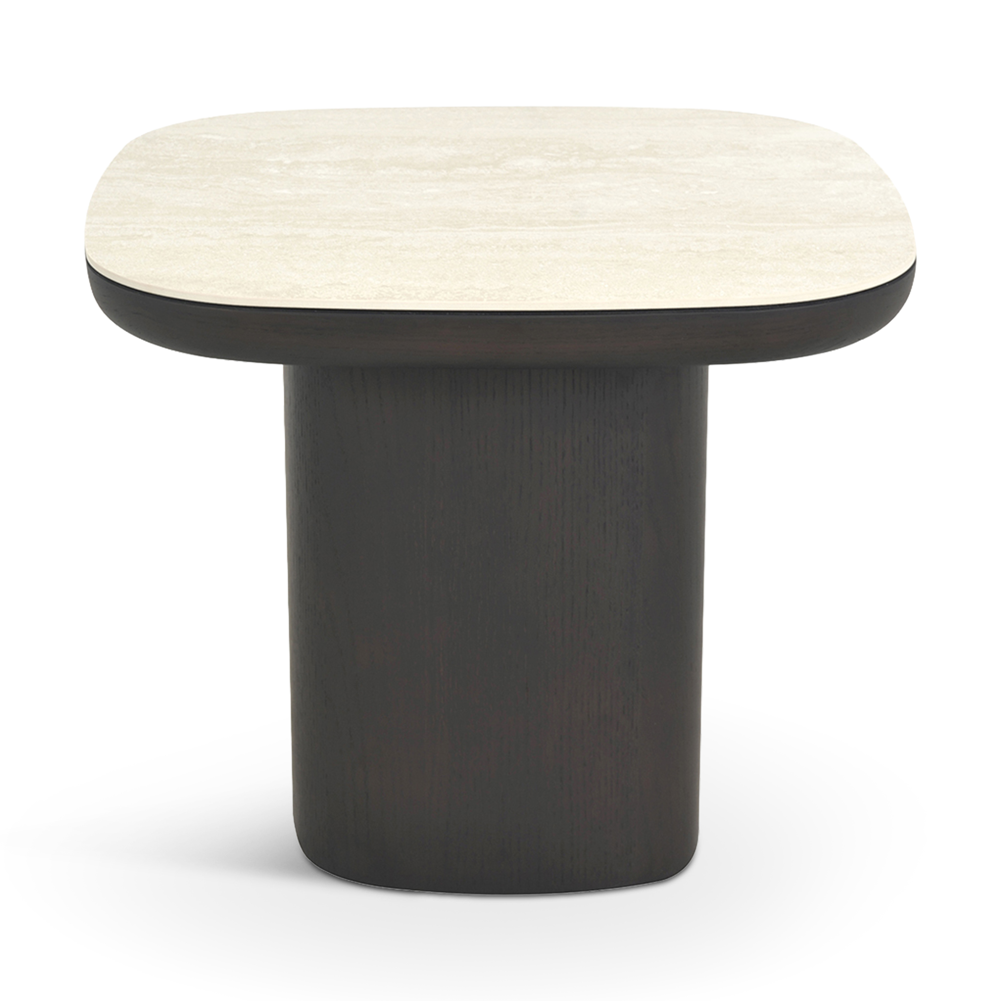 BRUNELLI Travertine-Top Side Table with Brown Oak Finish