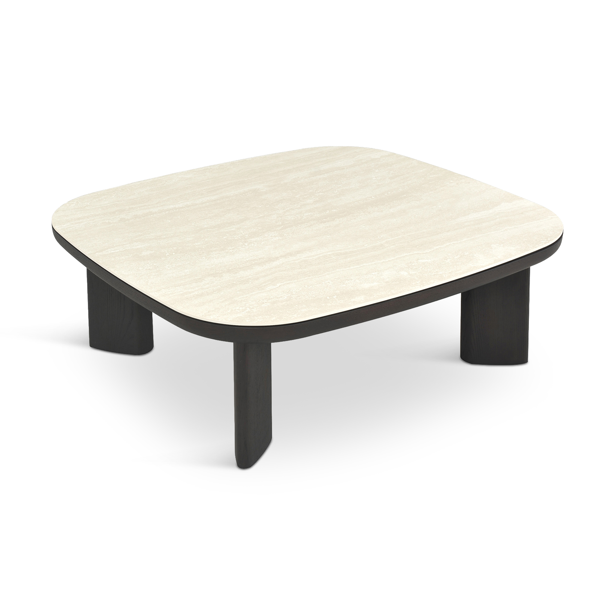 BRUNELLI Travertine-Top Coffee Table with Brown Oak Finish