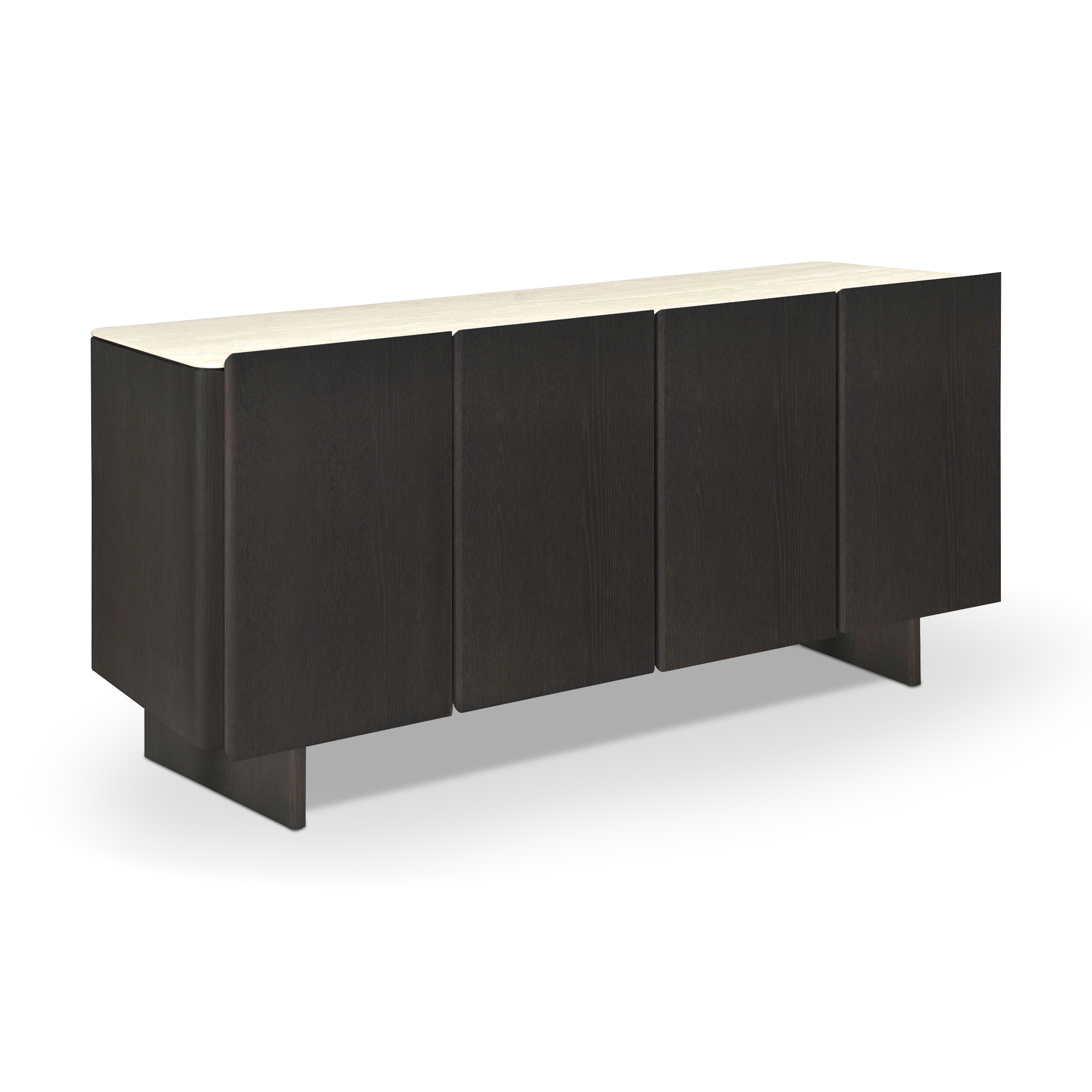 BRUNELLI Travertine-Top Buffet with Brown Oak Finish