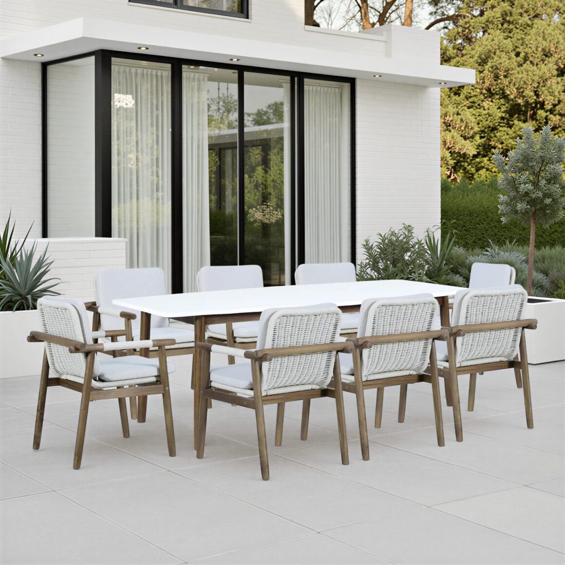 APOYO Outdoor Dining Set Beige Walnut