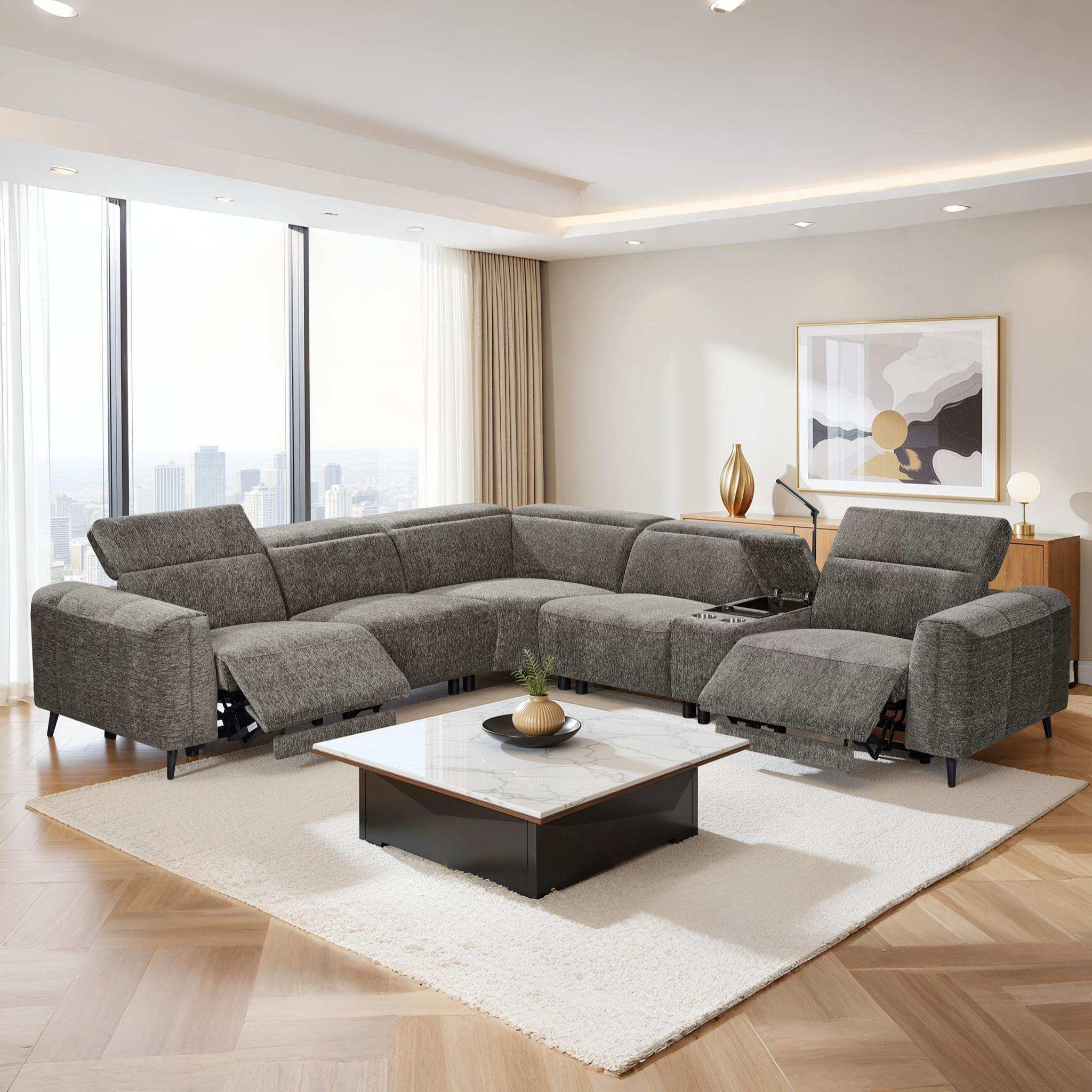 SERBELE Dark Grey Corner Recliner Fabric