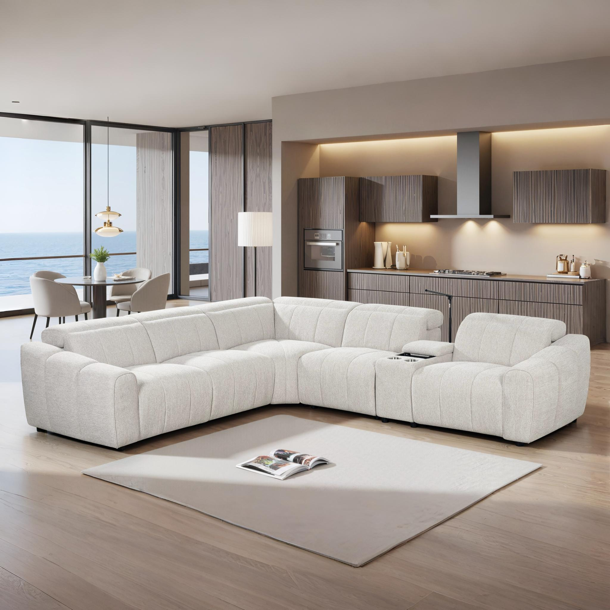 AMORTI Beige Corner Recliner Fabric