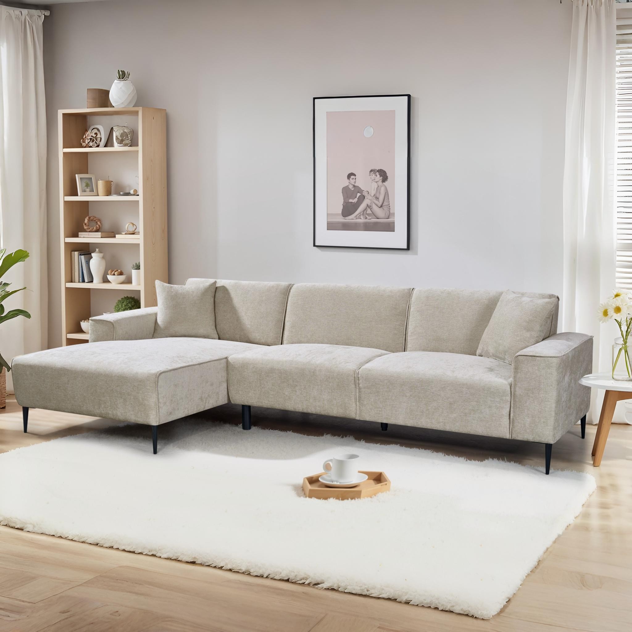 Woofer Beige Fabric Corner Sofa
