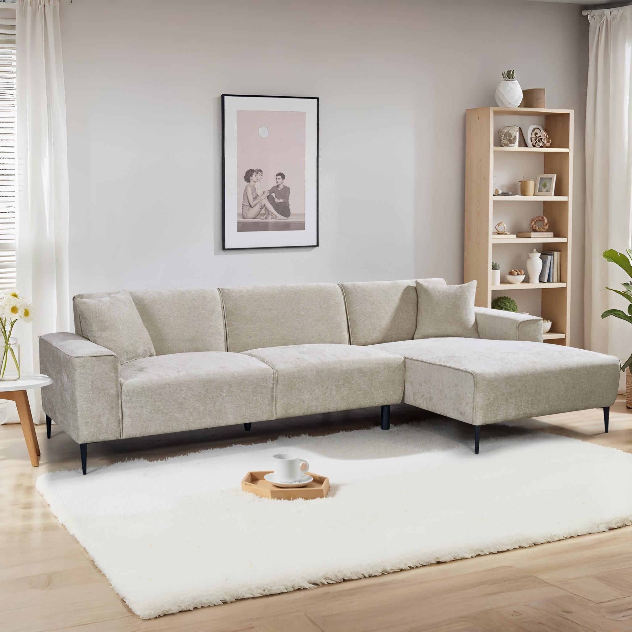 Woofer Beige Fabric Corner Sofa
