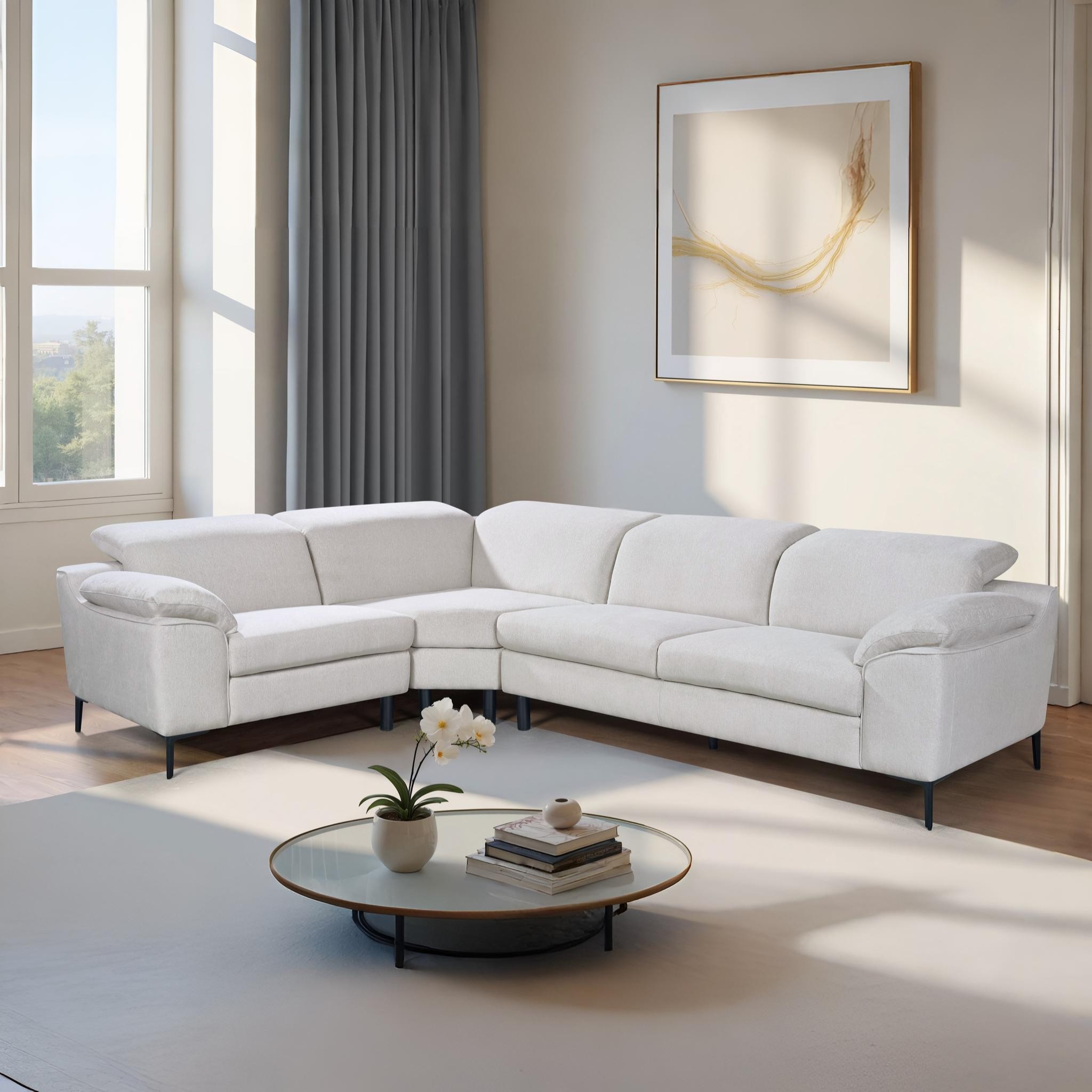 SITLOOM Beige Fabric Corner Sofa