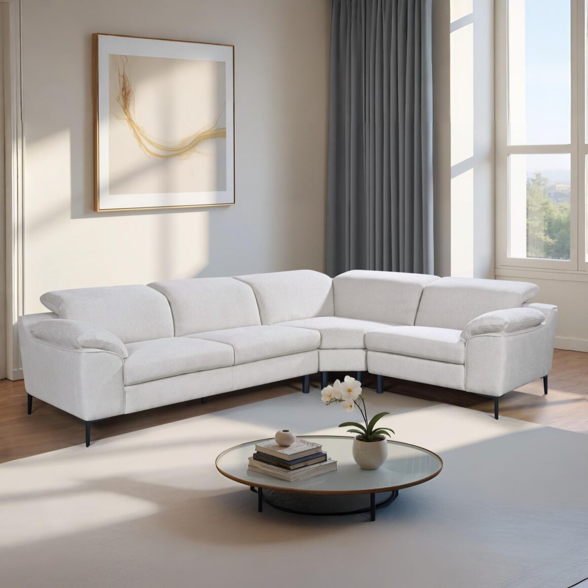 SITLOOM Beige Fabric Corner Sofa