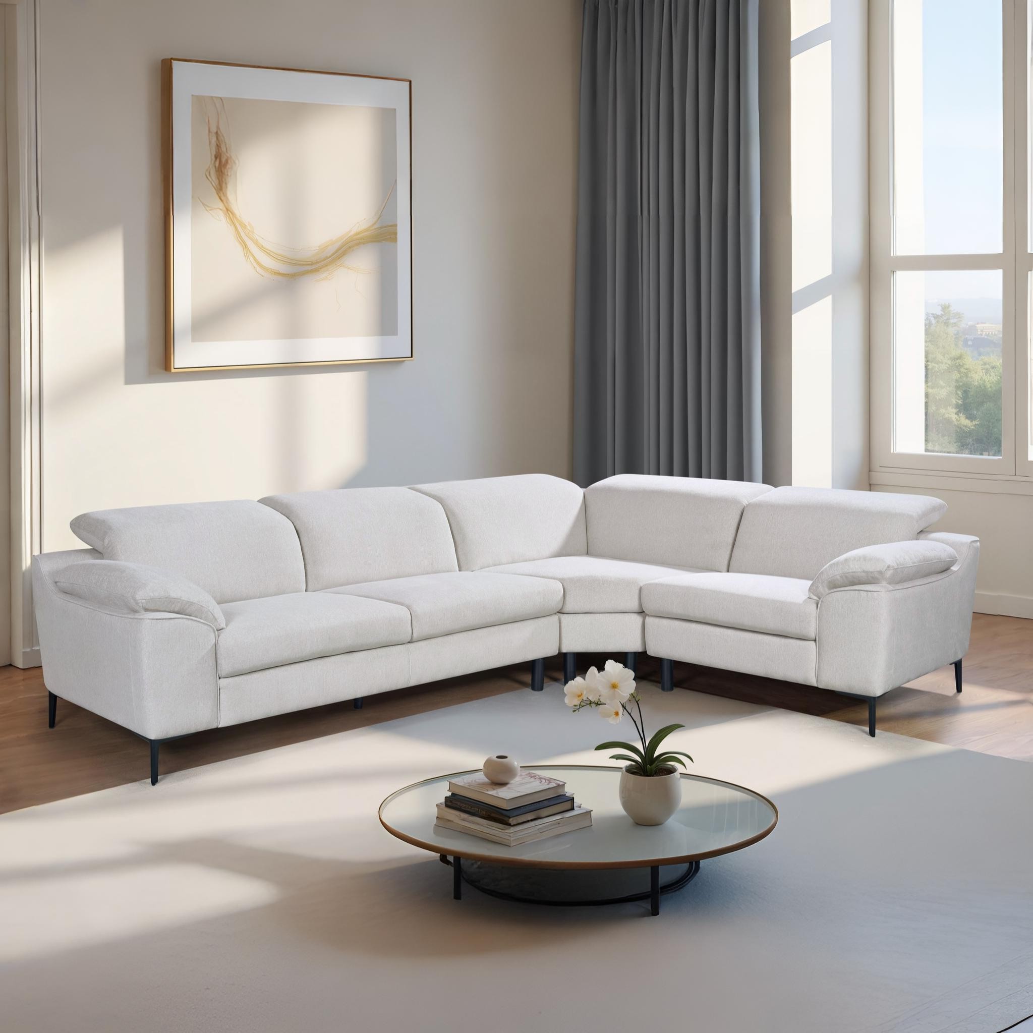 SITLOOM Beige Fabric Corner Sofa