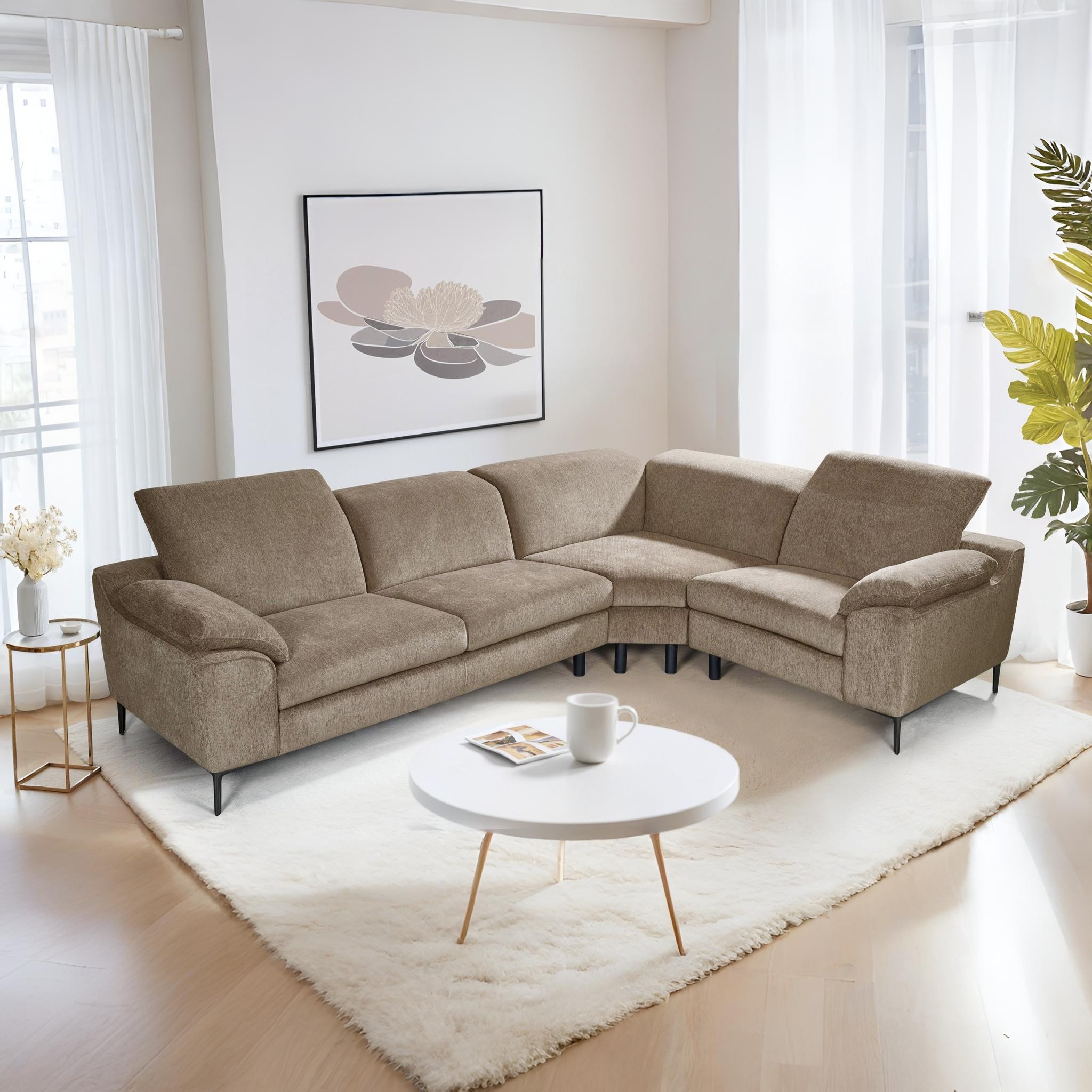 LIVAN Brown Fabric Corner Sofa