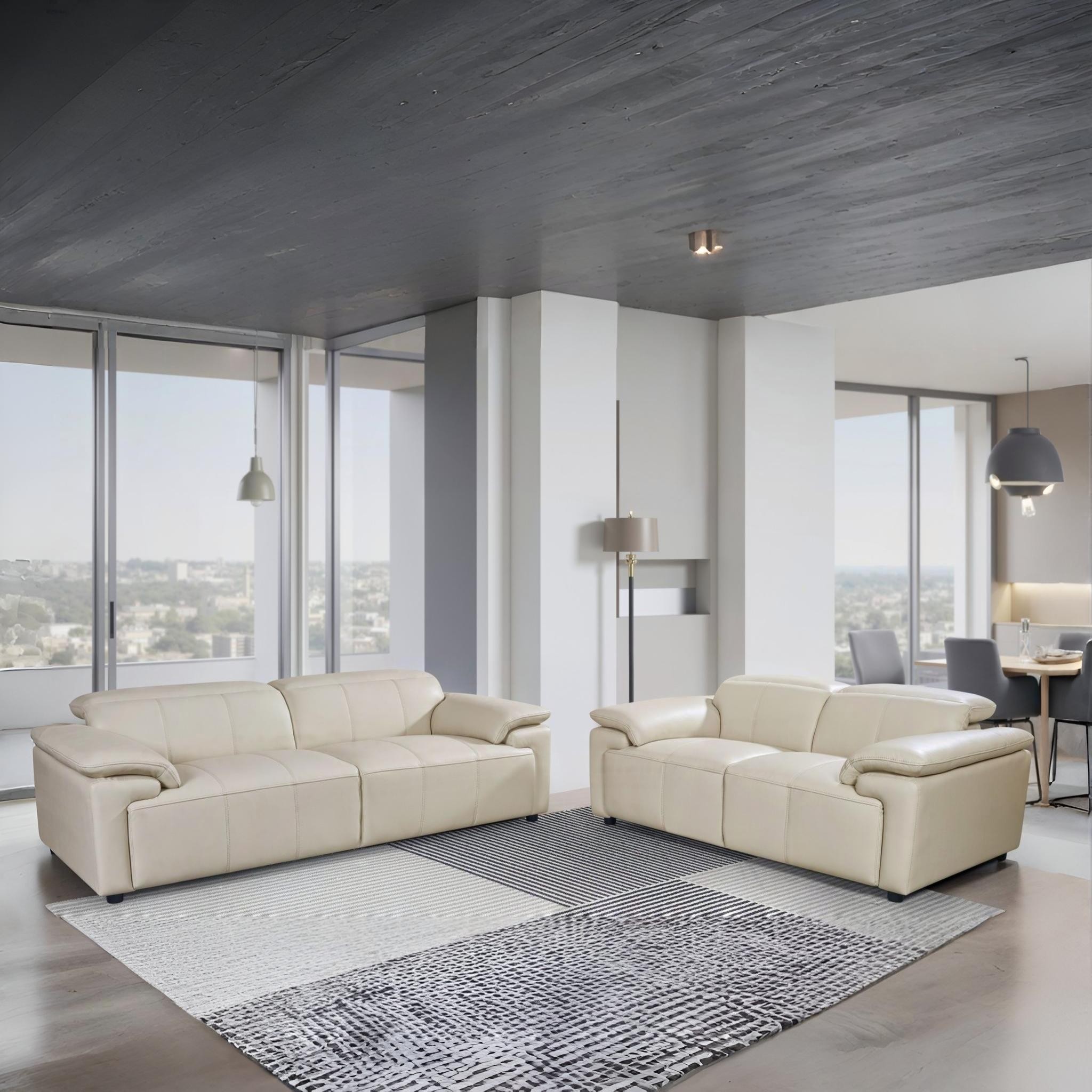 DARVELY Beige Leather Sofa Set