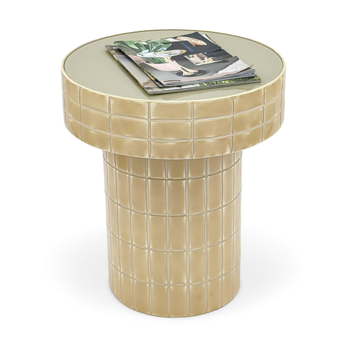 VARIATO Beige Glass Top Side Table