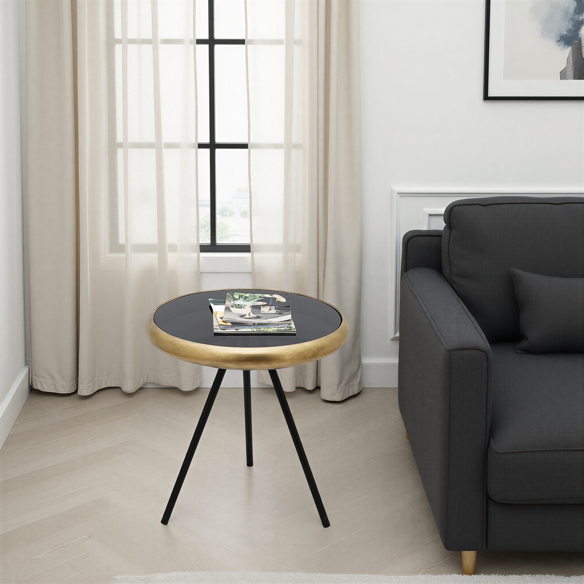 FLUVORY Round Side Table Black Gold