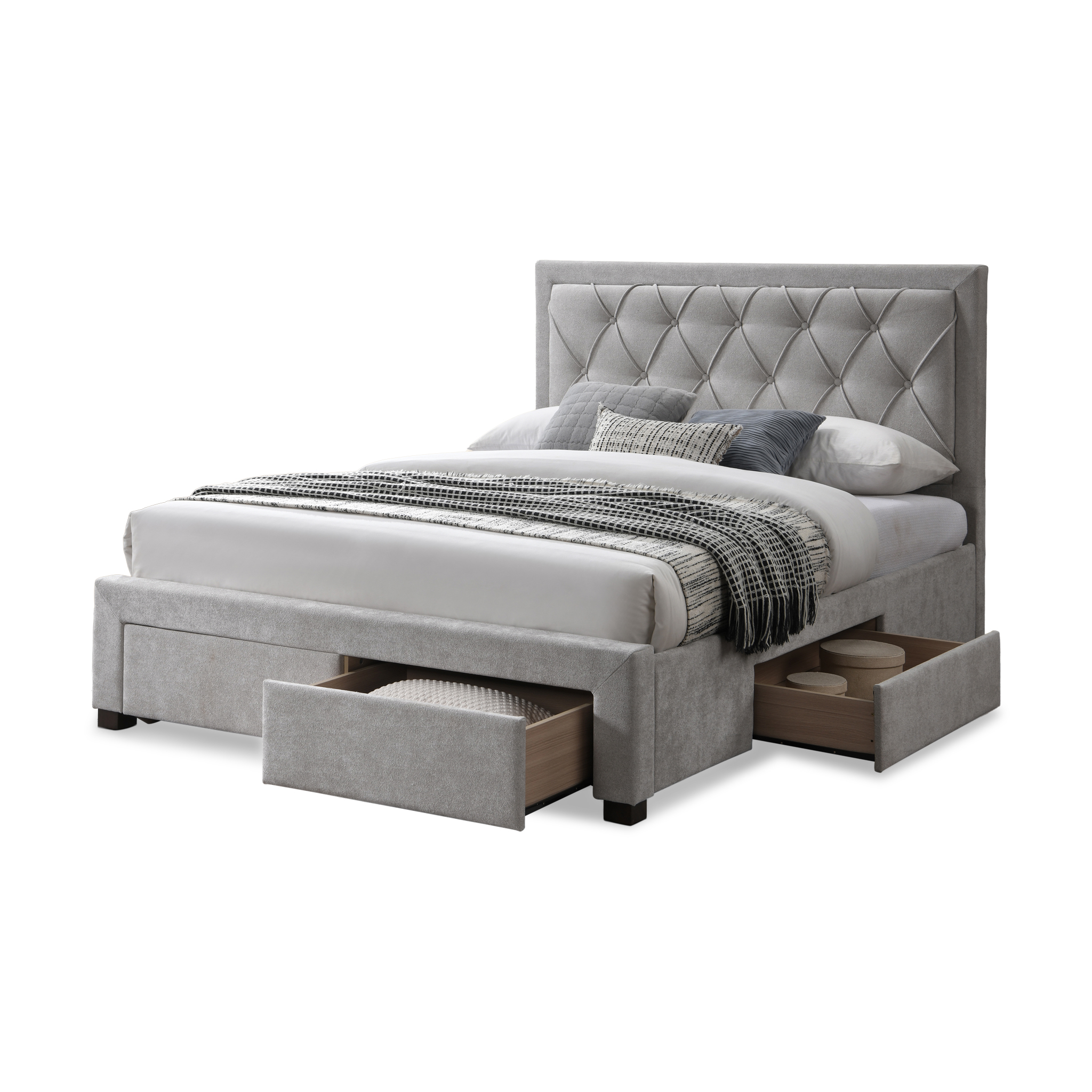 FABRLUX Light Grey-Beige Fabric 5FT Bed