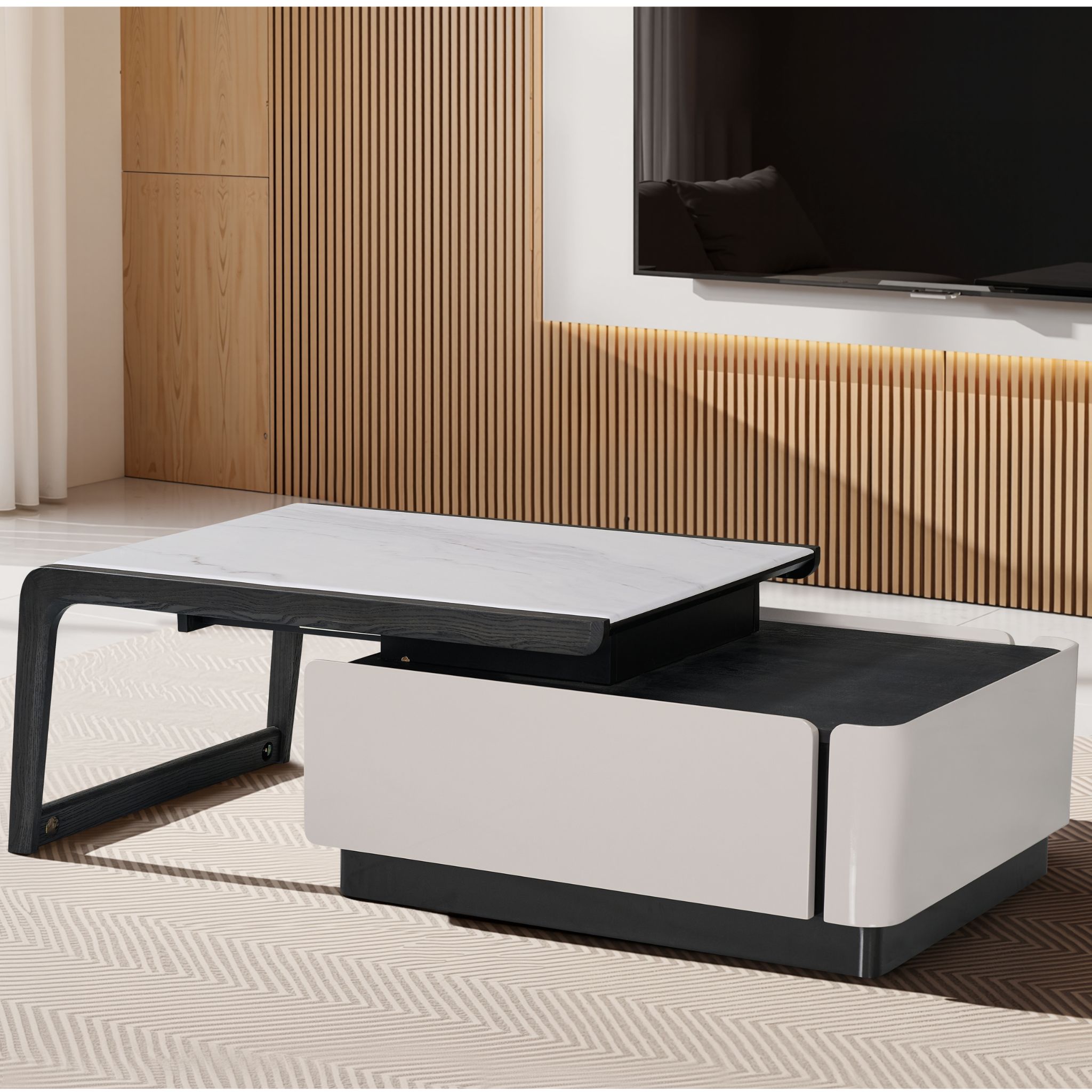 NOOKE Coffee Table White Marble and Grey