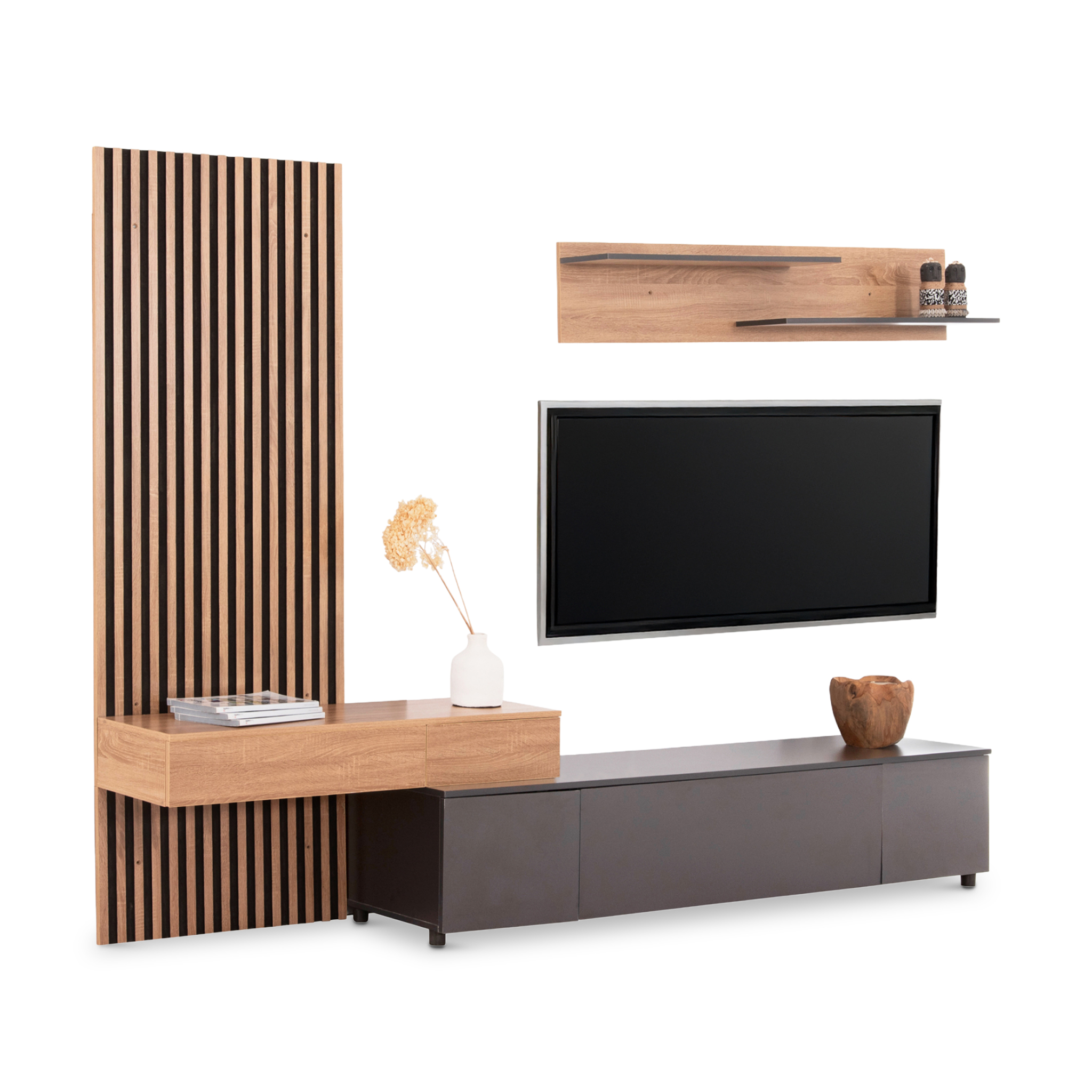 DORT Sonoma and Dark Grey Wall Unit