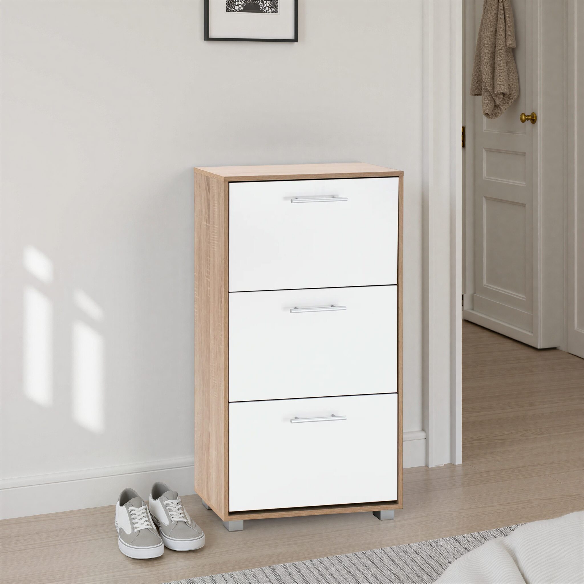 DAVINA Sonoma and White Shoe Cabinet