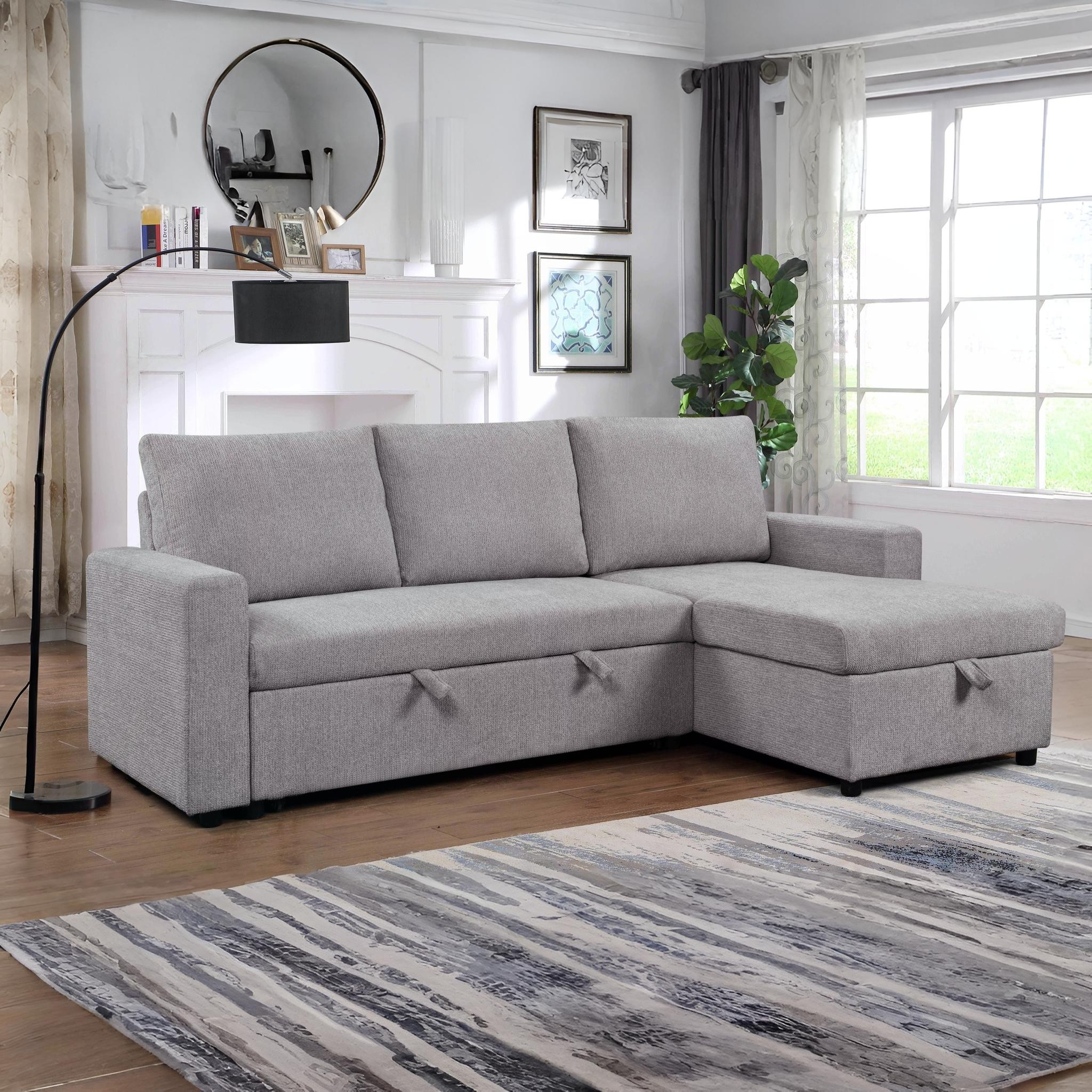 FARIN Light Grey Fabric Corner Sofa with Storage