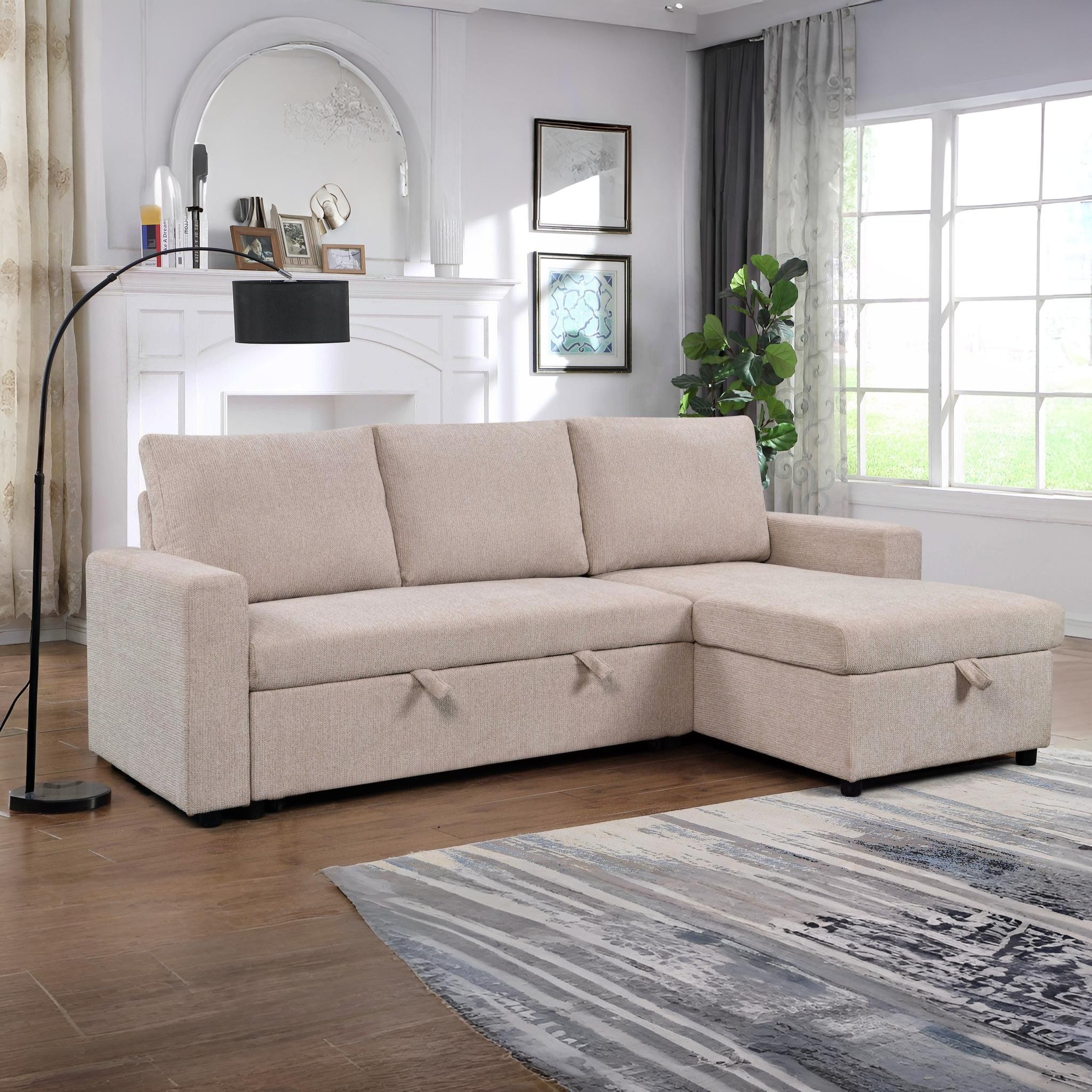 FARIN Beige Fabric Corner Sofa with Storage
