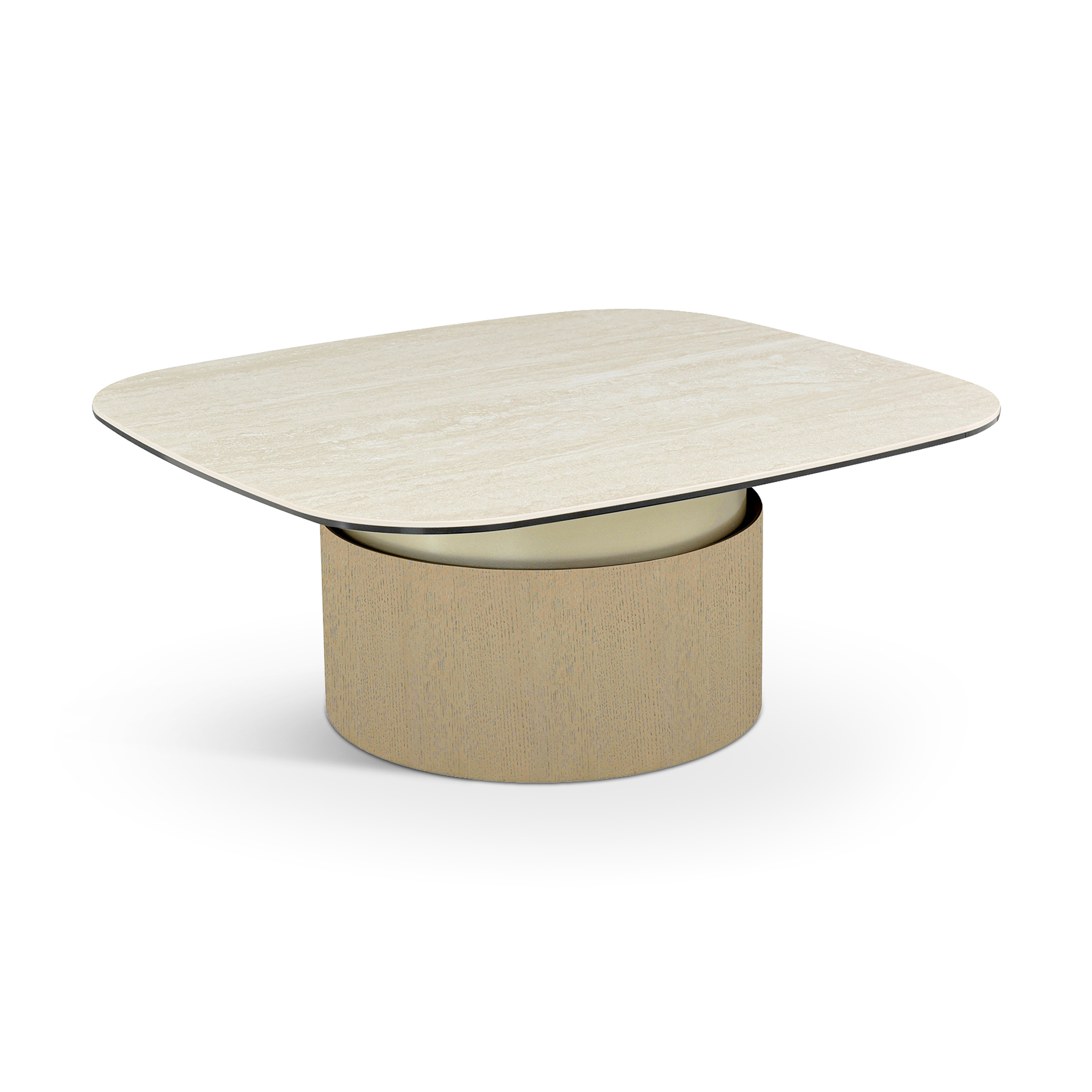 ZIMMER Travertine-Top Coffee Table with Gold & Taupe Oak Finish