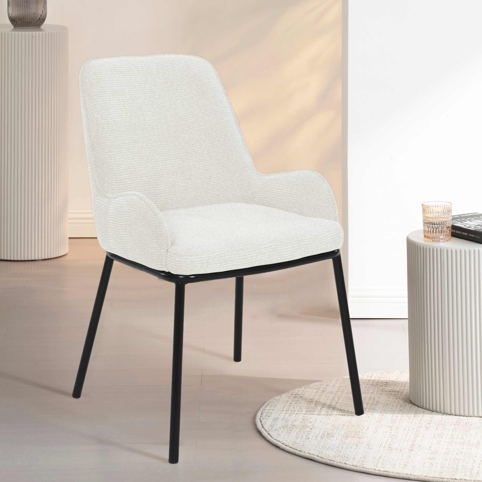 JANOOM Light Beige Fabric Dining Chair with Black Legs