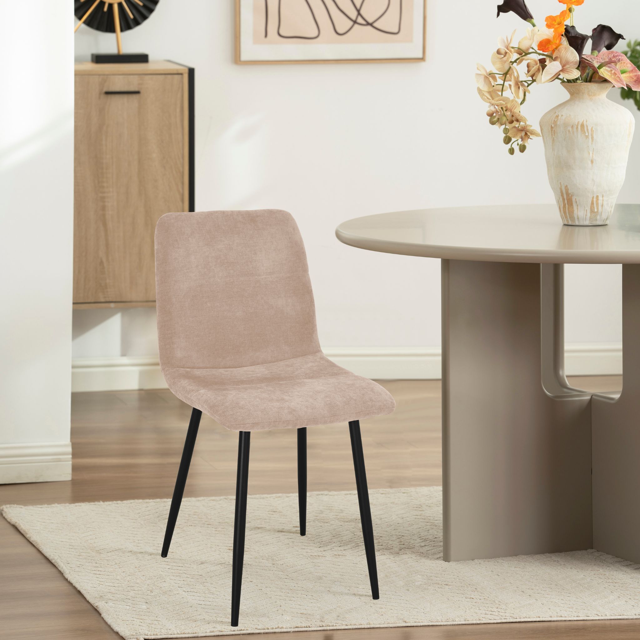 MEZZON Light Brown Fabric Dining Chair with Black Legs