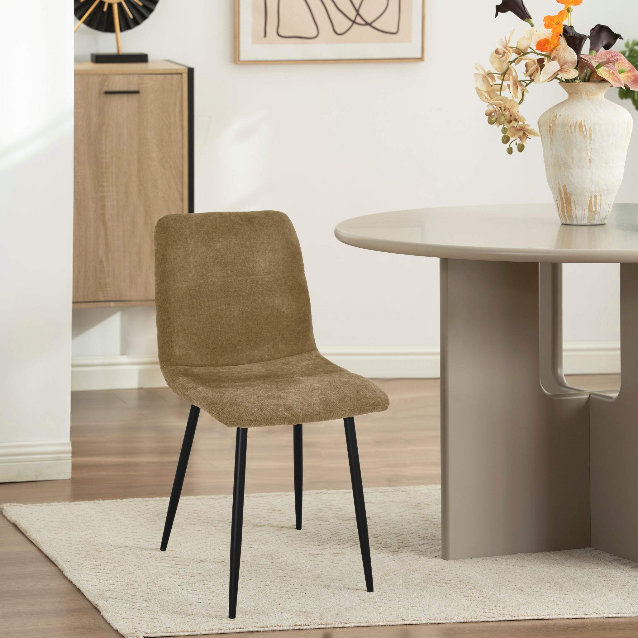 MEZZON Brown Fabric Dining Chair with Black Legs