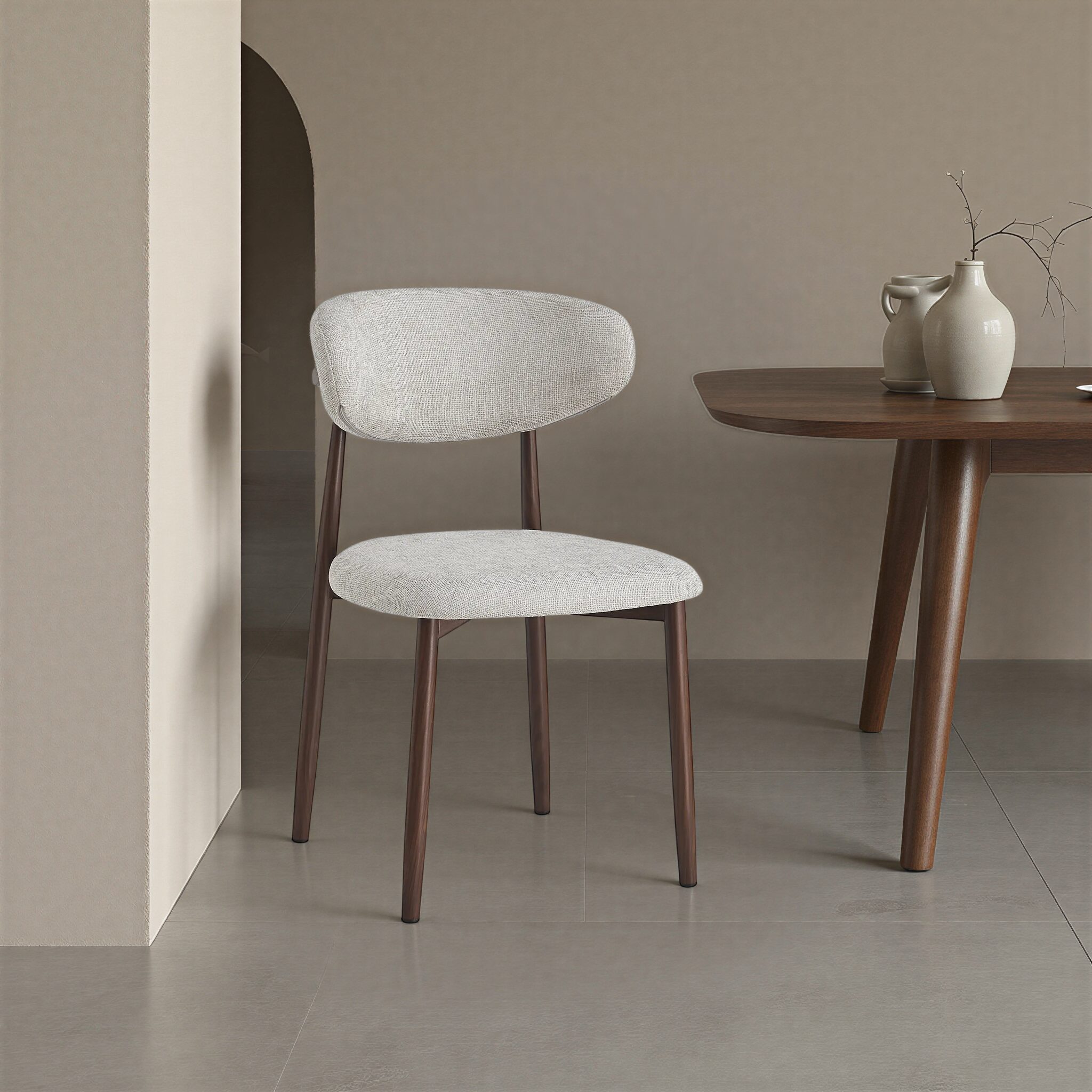 BARONE Grey Fabric Dining Chair with Walnut Legs