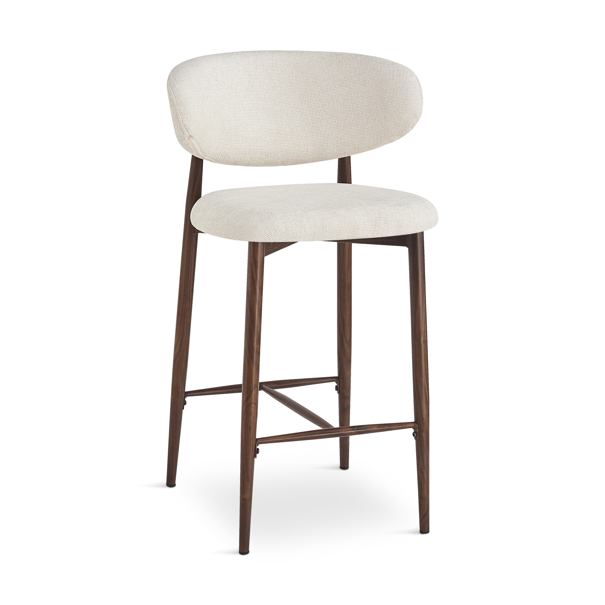 ARIALLE Beige Fabric Bar Stool with Walnut Legs