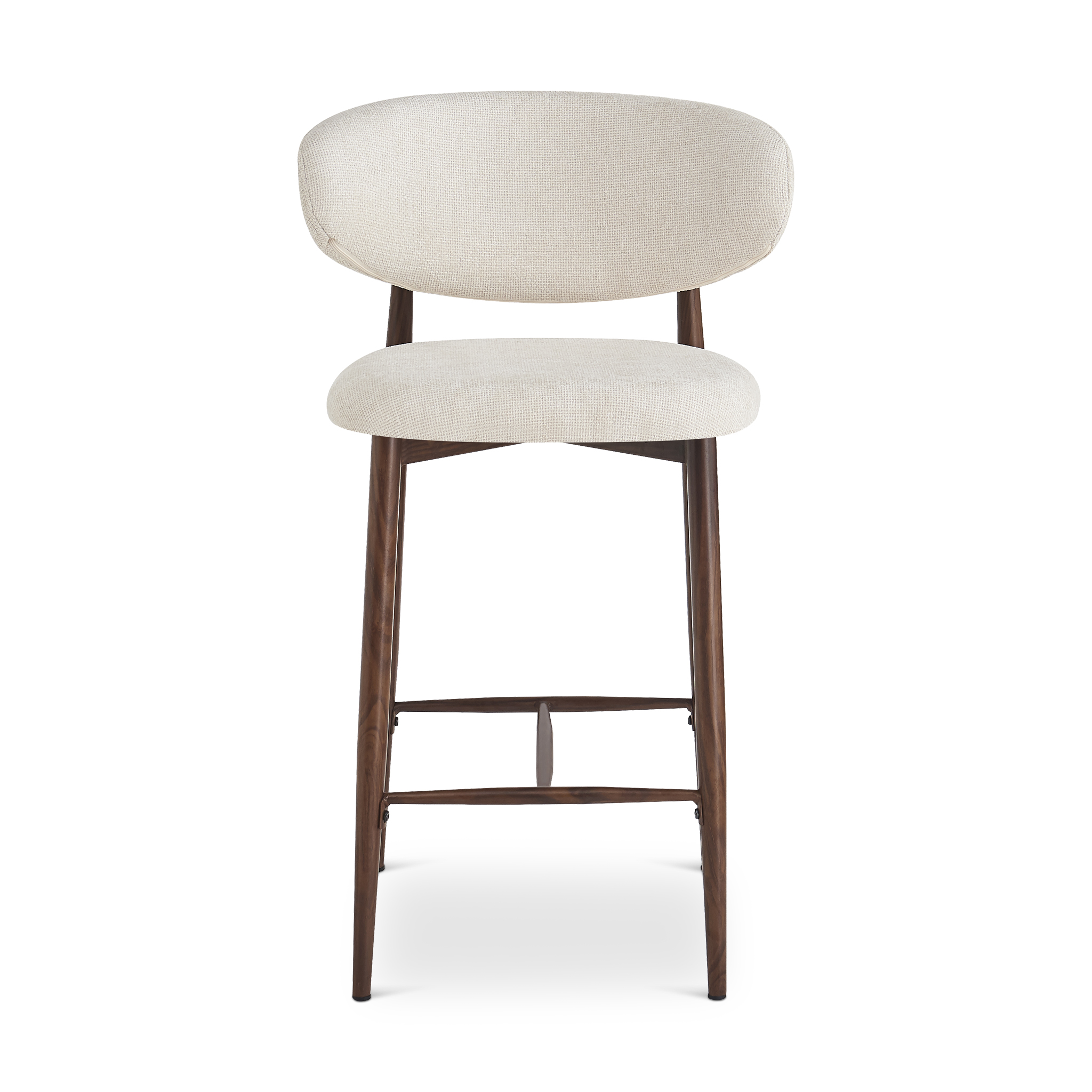 ARIALLE Beige Fabric Bar Stool with Walnut Legs