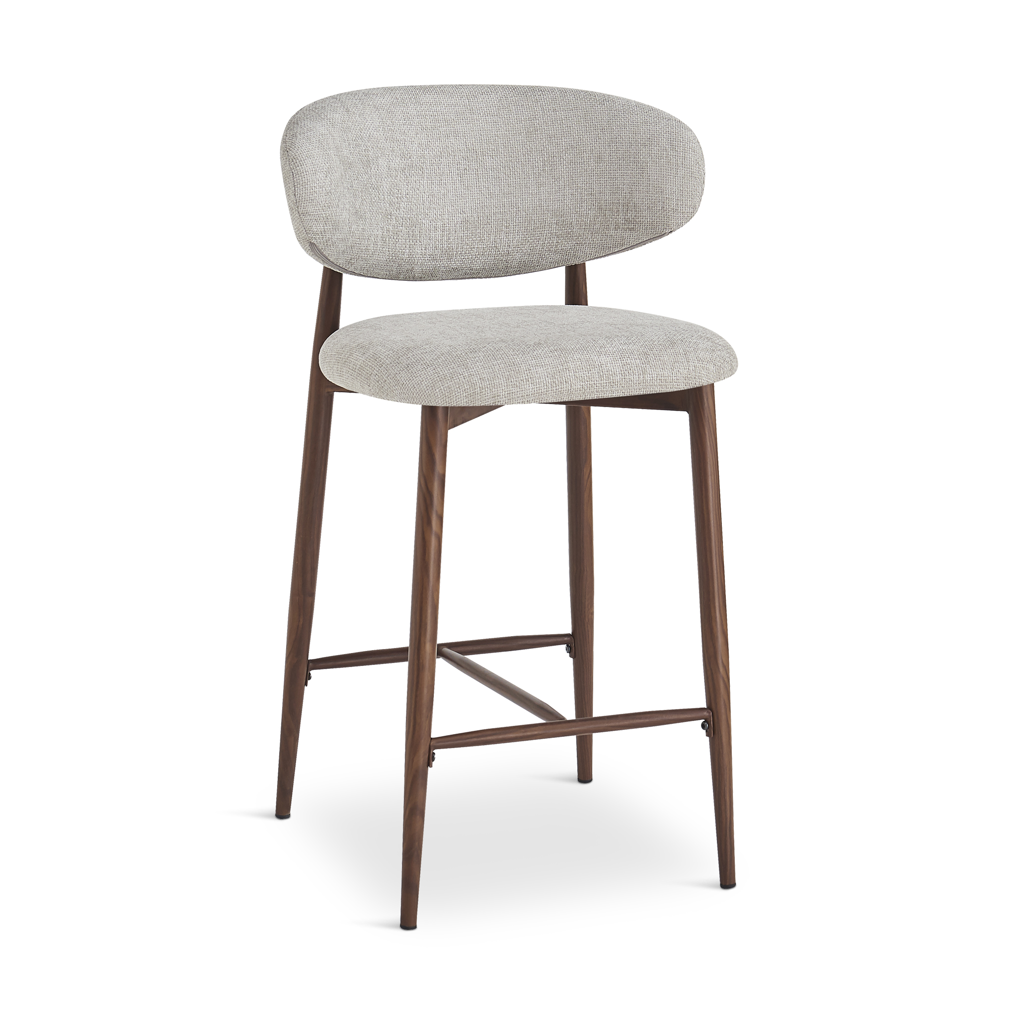 ARIALLE Grey Fabric Bar Stool with Walnut Legs