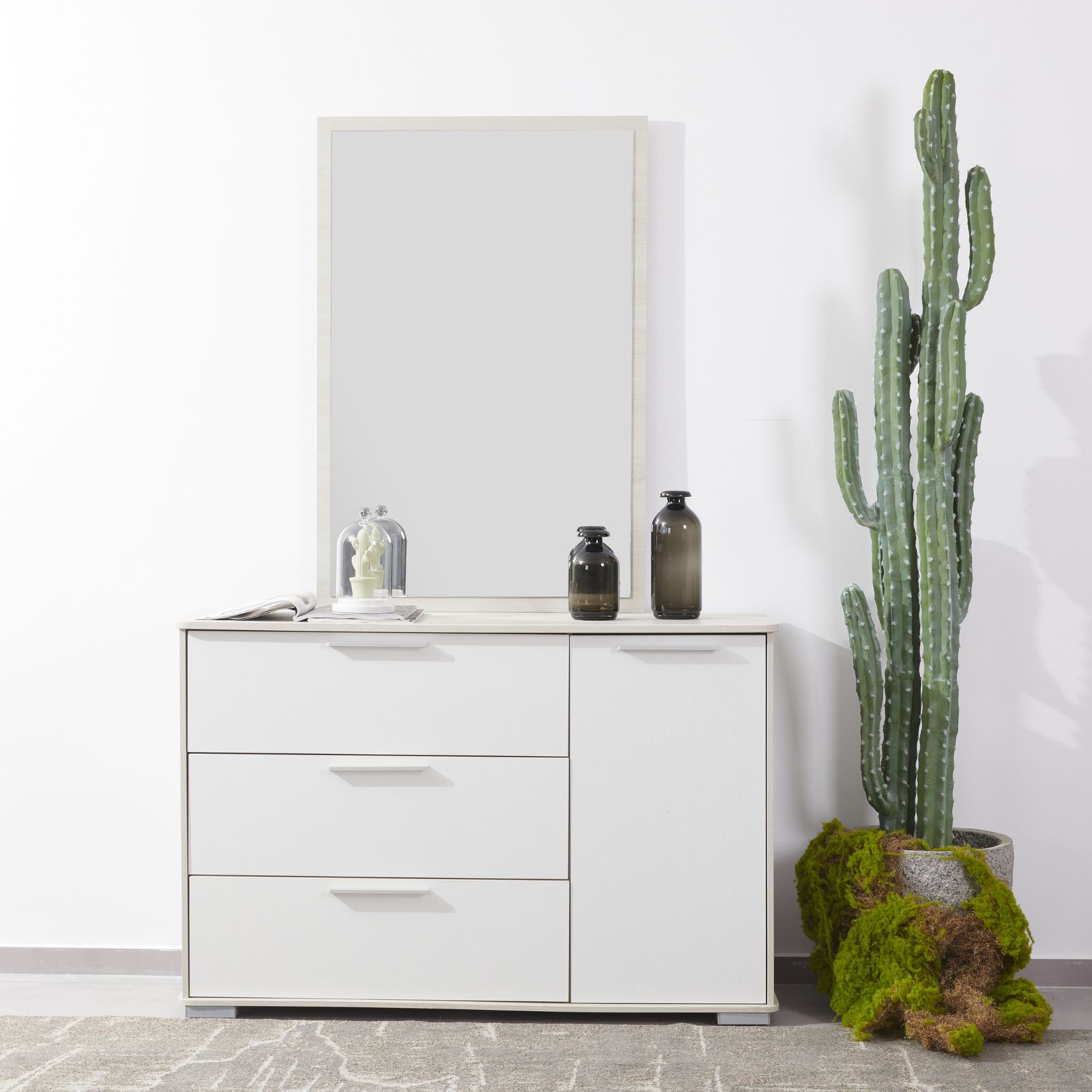 TEMPLA Dresser with Mirror Light Oak and White