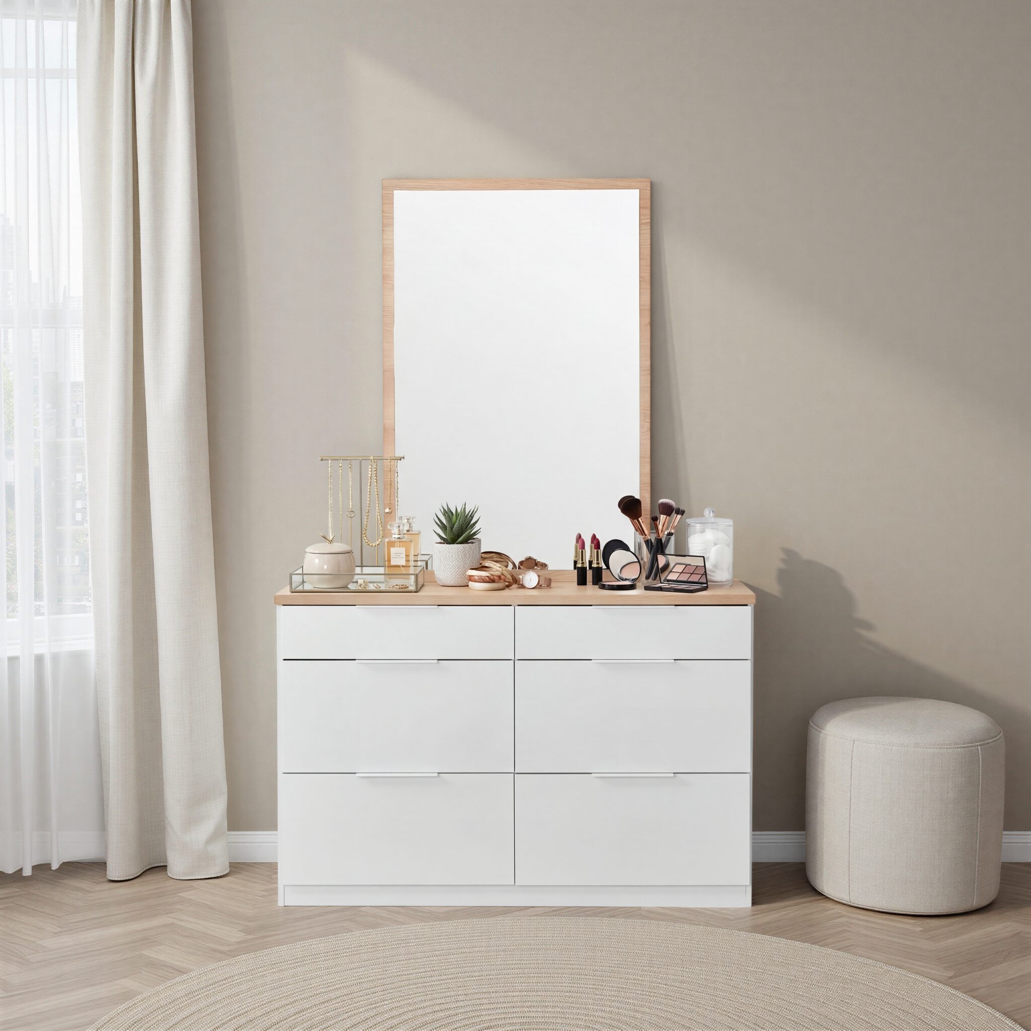 ROBINE Dresser with Mirror Natural Oak and White