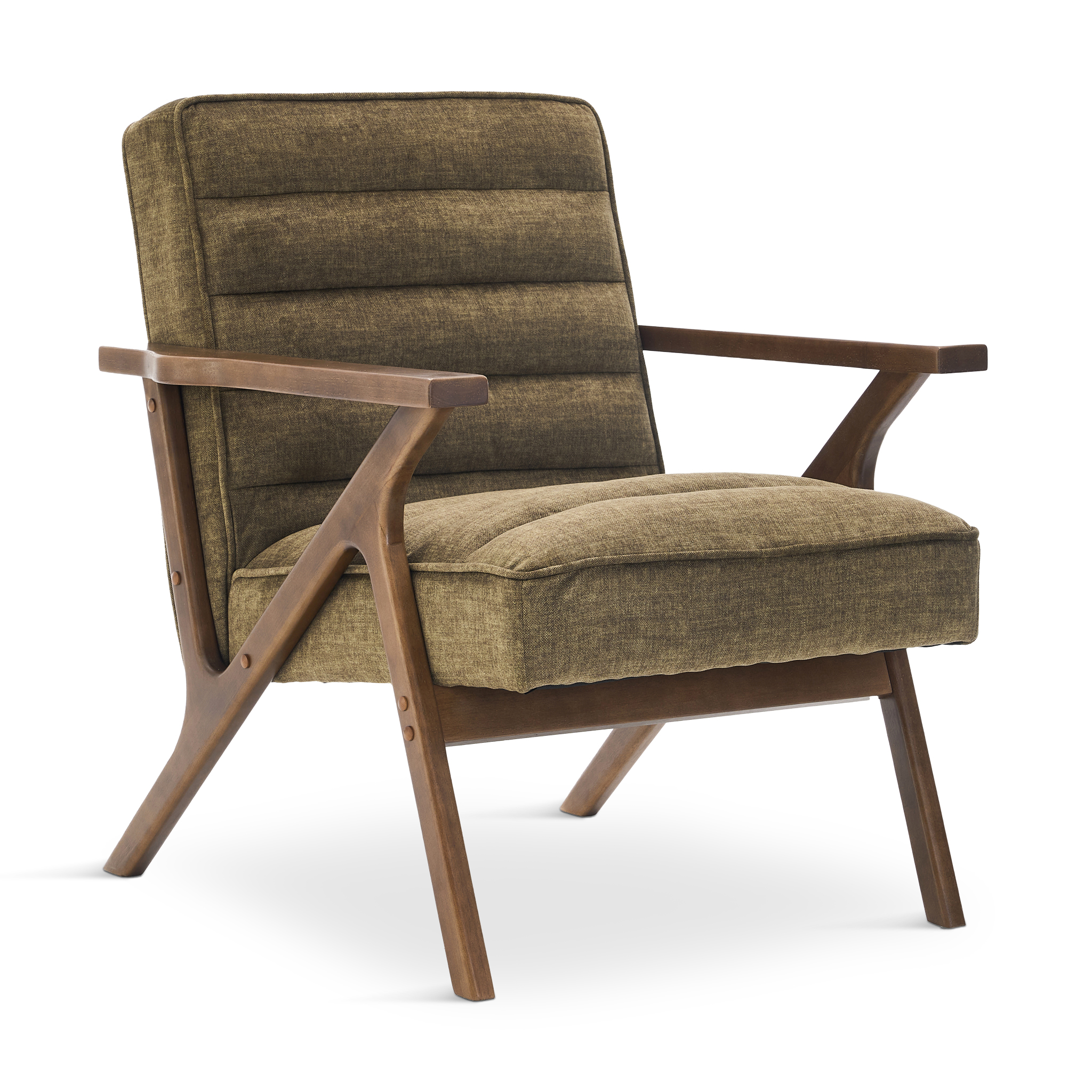OLDE Armchair Olive Green with Walnut Legs