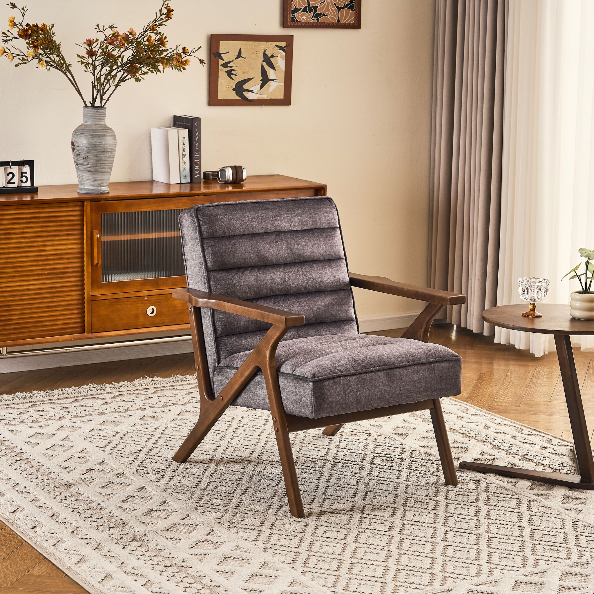OLDE Armchair Dark Grey with Walnut Legs
