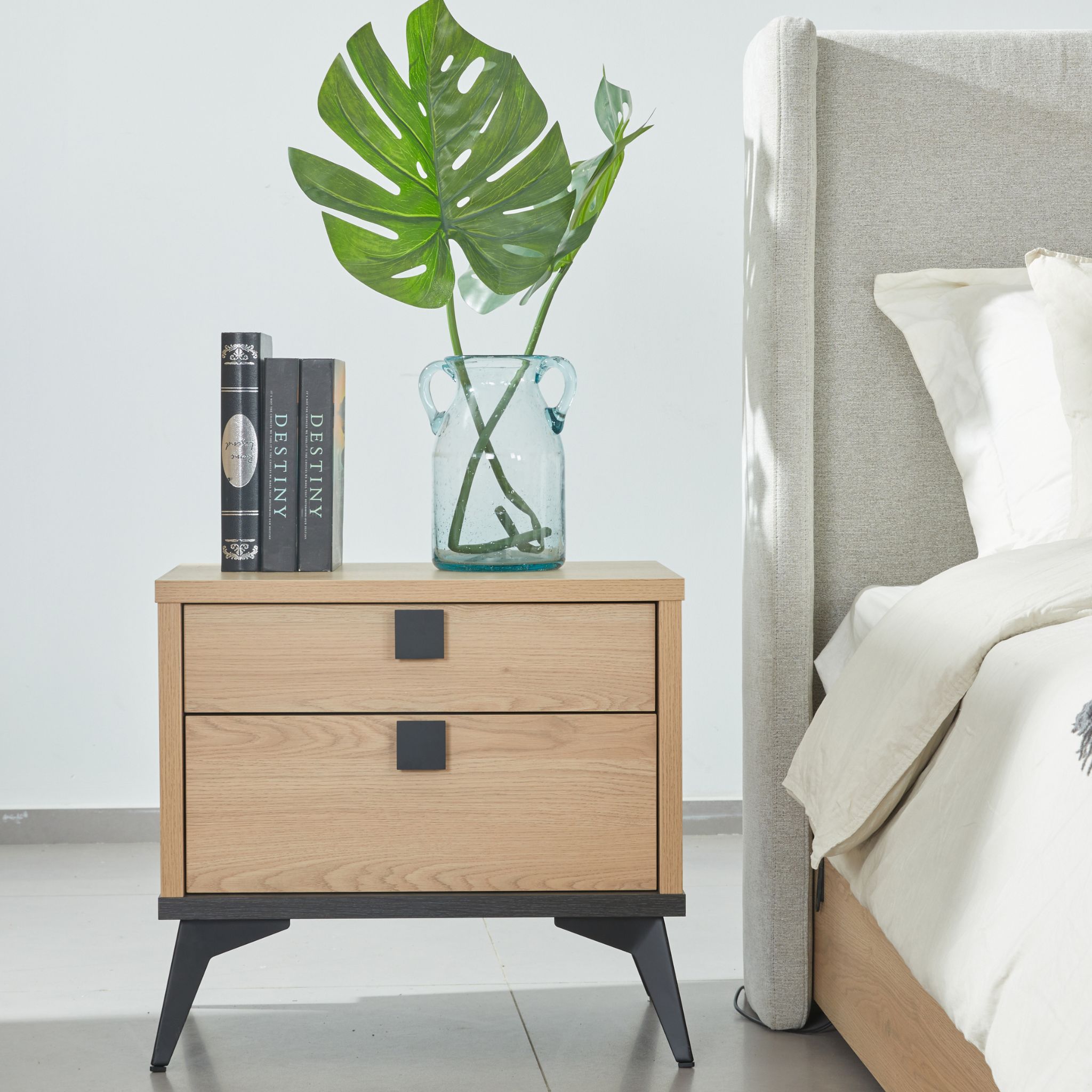 ROSEAR Night Stand Natural Oak and Black Oak