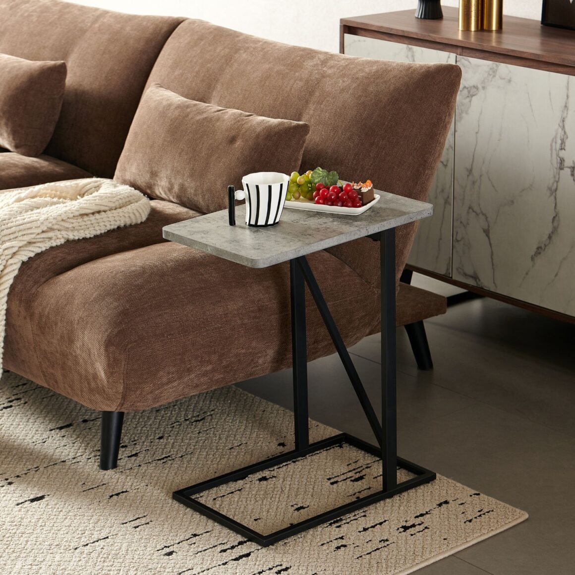 DANITY Side Table Concrete with Black Base