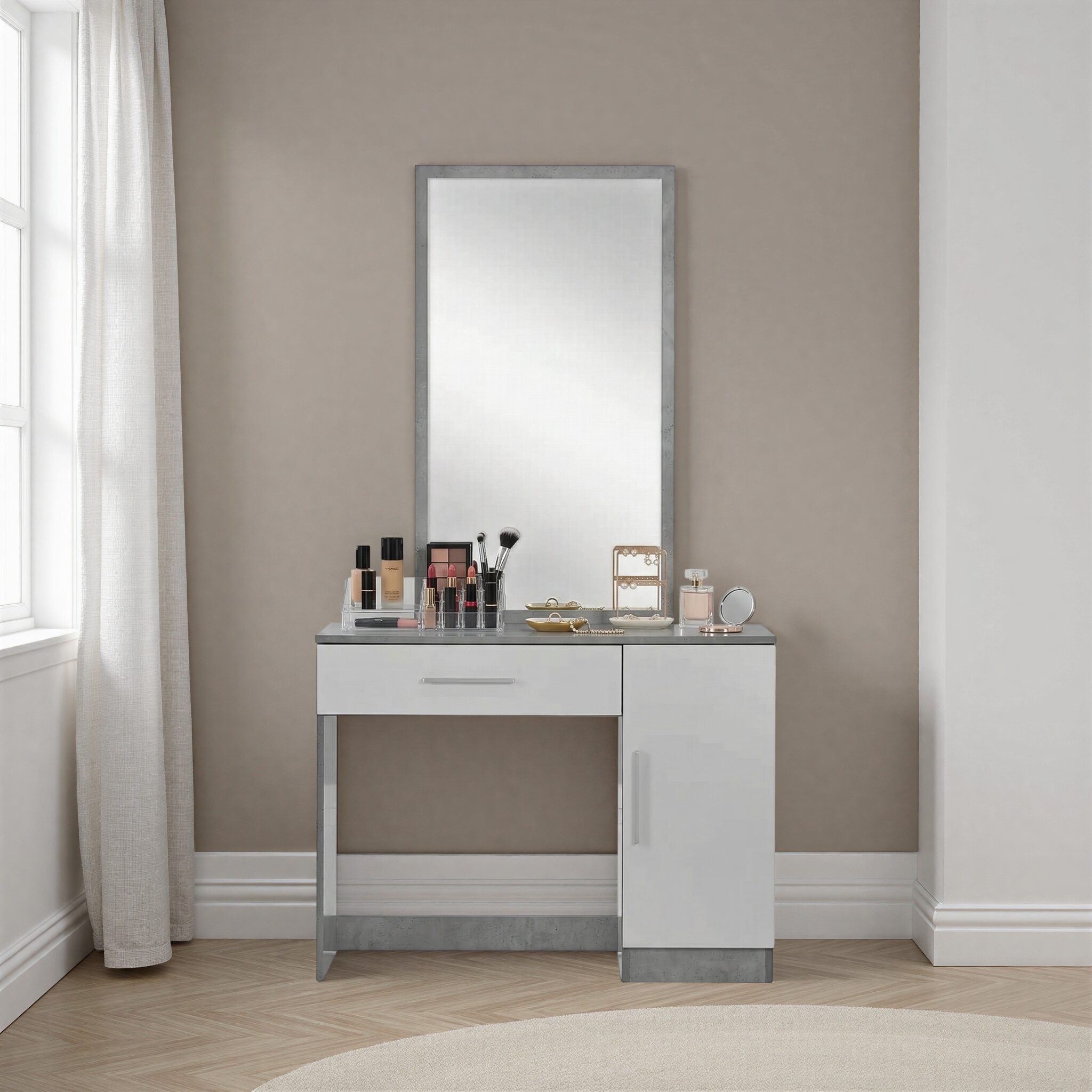 KLOTEX Dresser with Mirror Cement and White