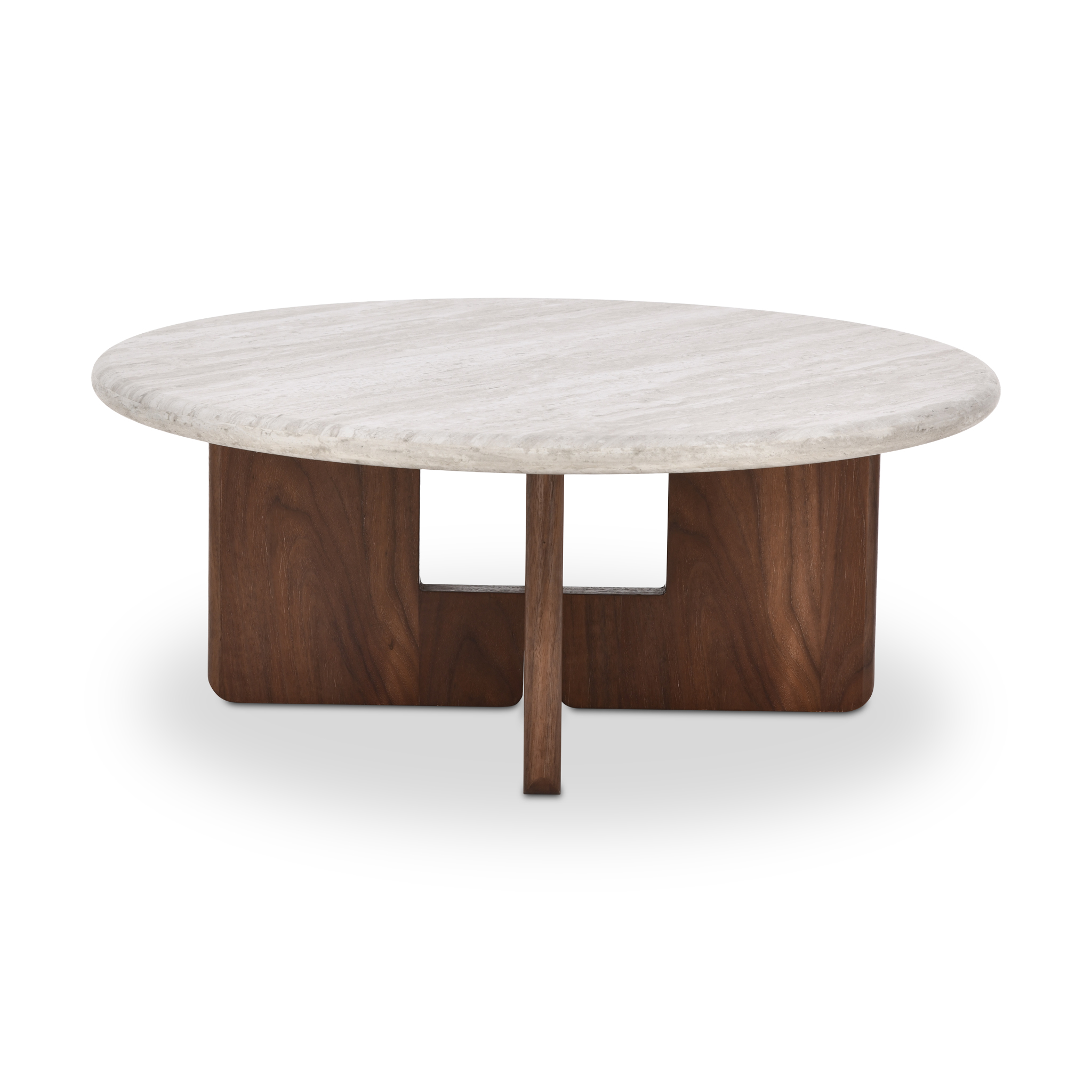 BRICANO Coffee Table Beige Travertine with Walnut Base