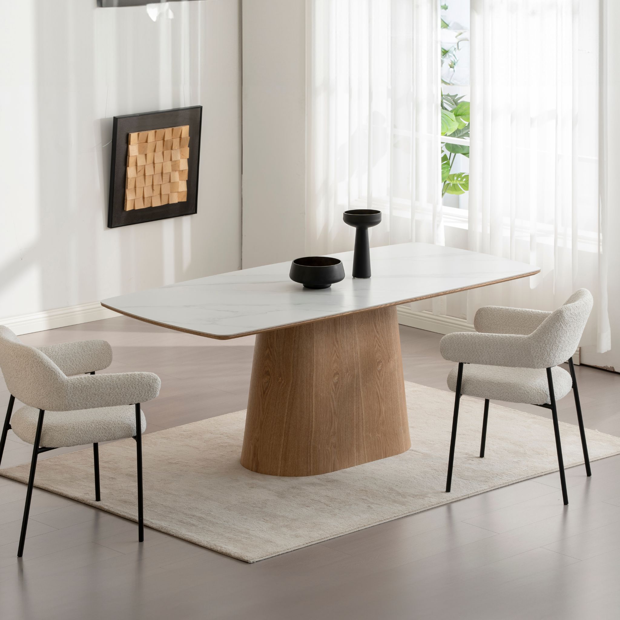 TOFU Dining Table White Marble with Sonoma Base