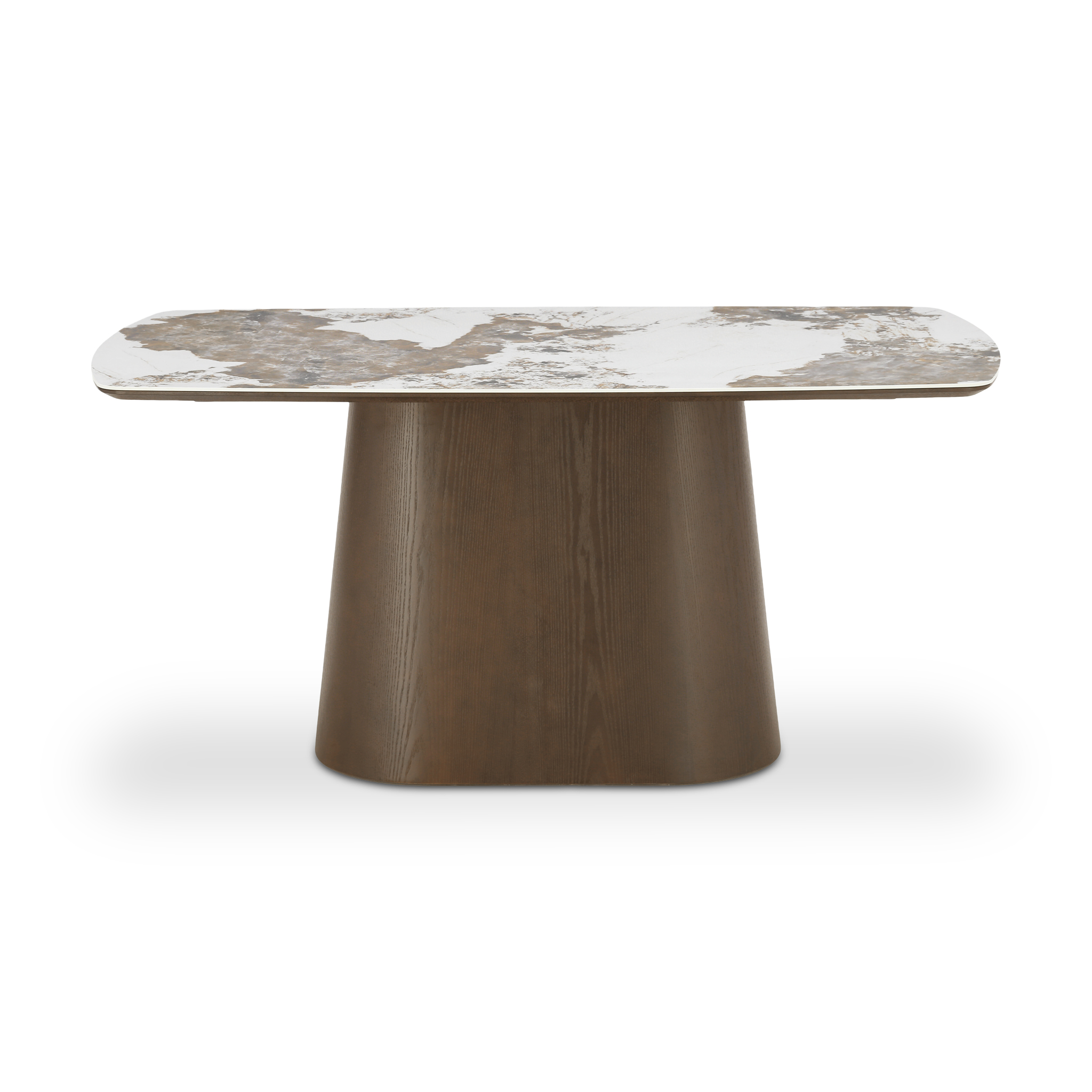 TOFU Dining Table White-Grey Marble with Walnut Base