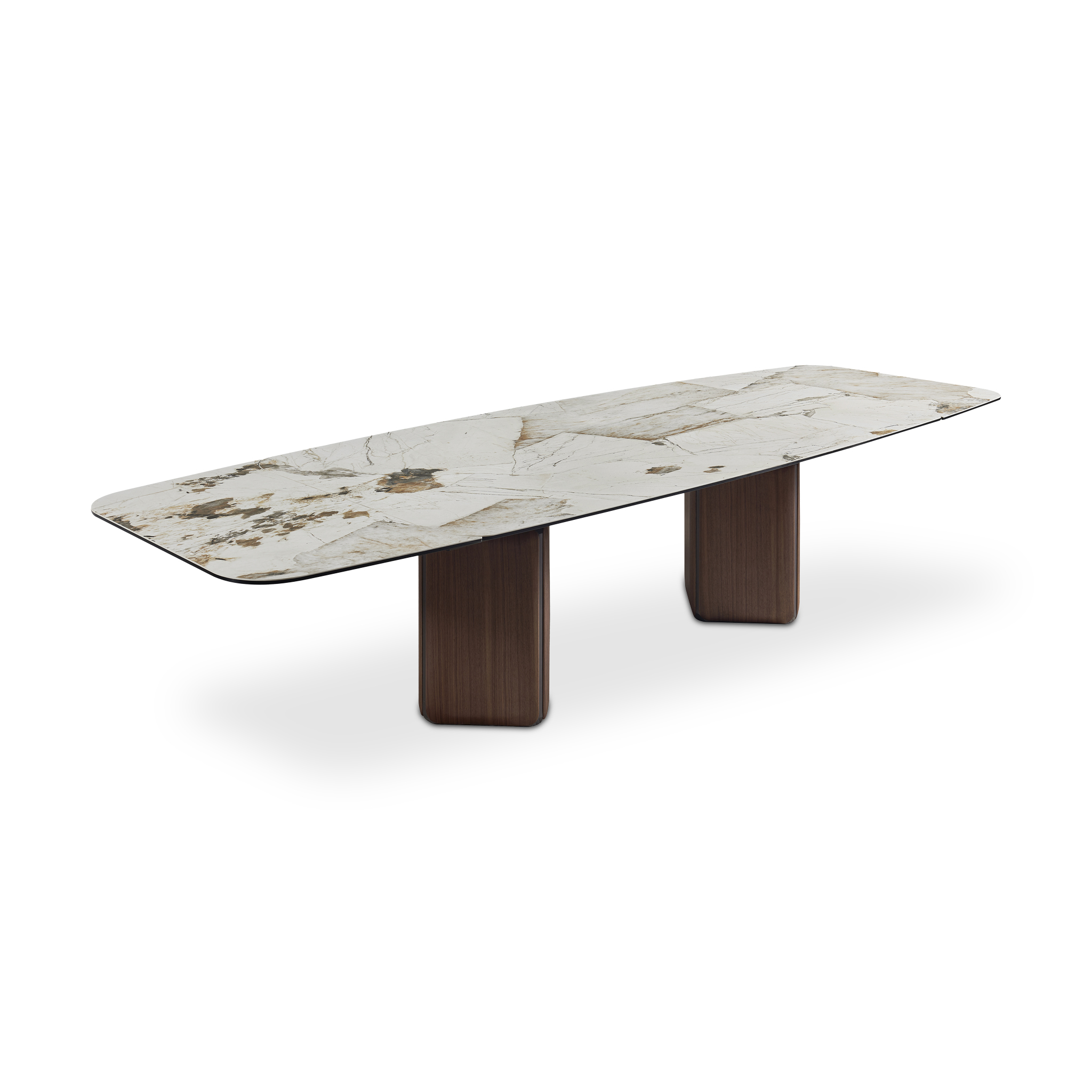 APETIT Dining Table Grey Marble with Walnut Base