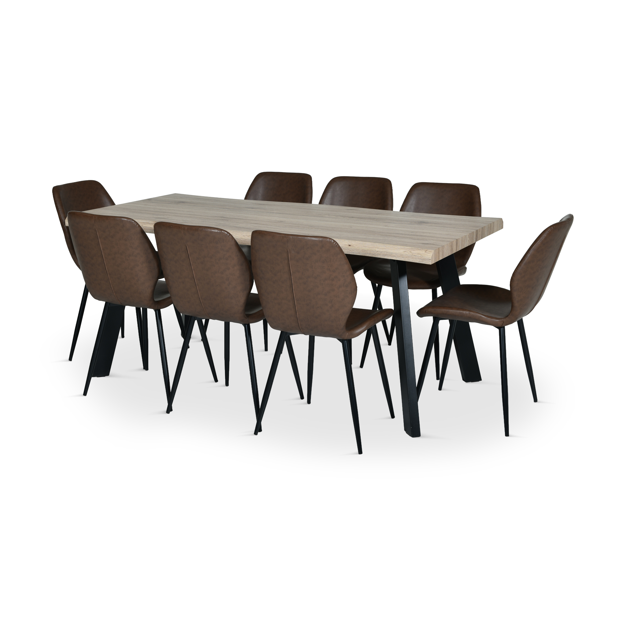 SESAME Dining Set Natural Oak Table and Brown PU Chairs