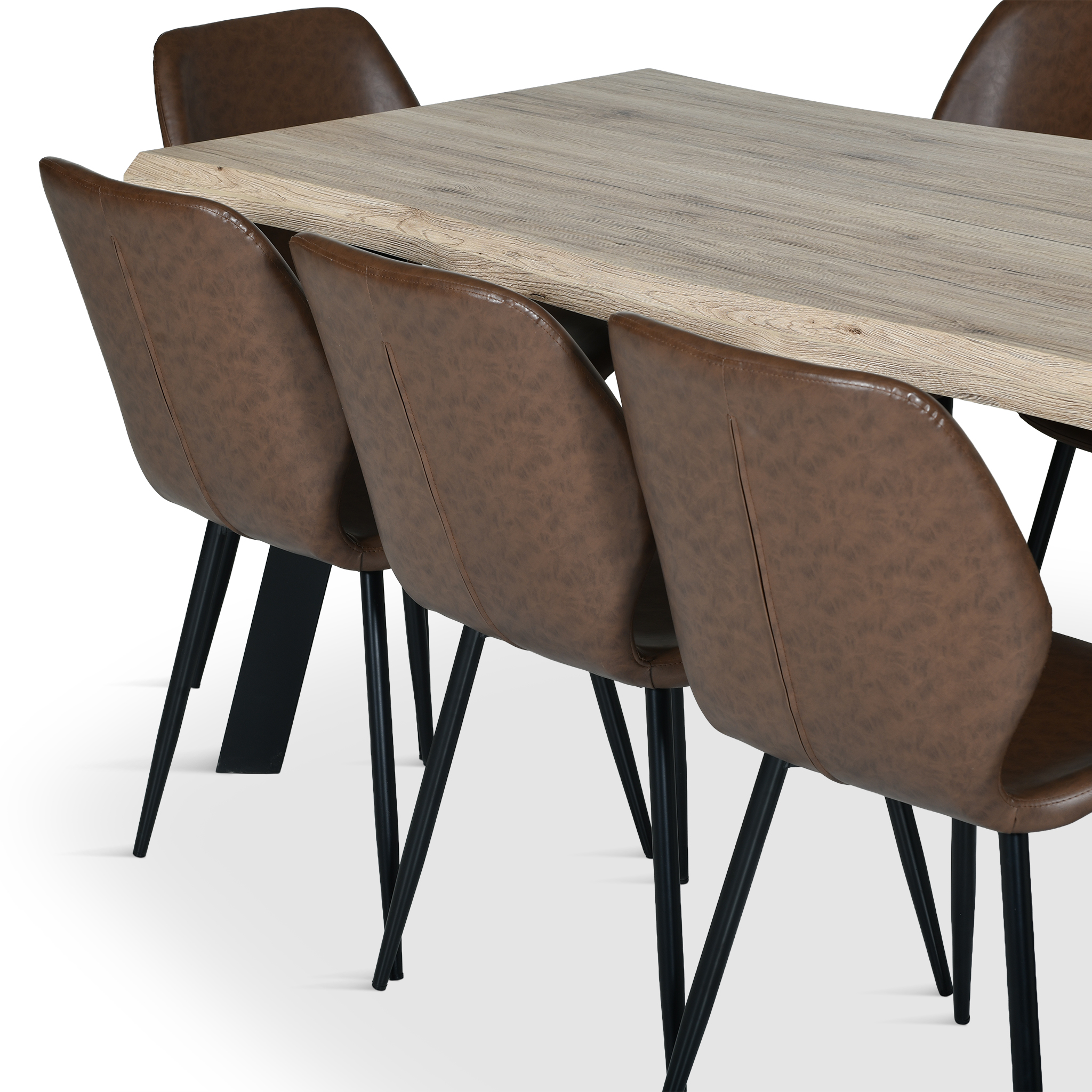 SESAME Dining Set Natural Oak Table and Brown PU Chairs