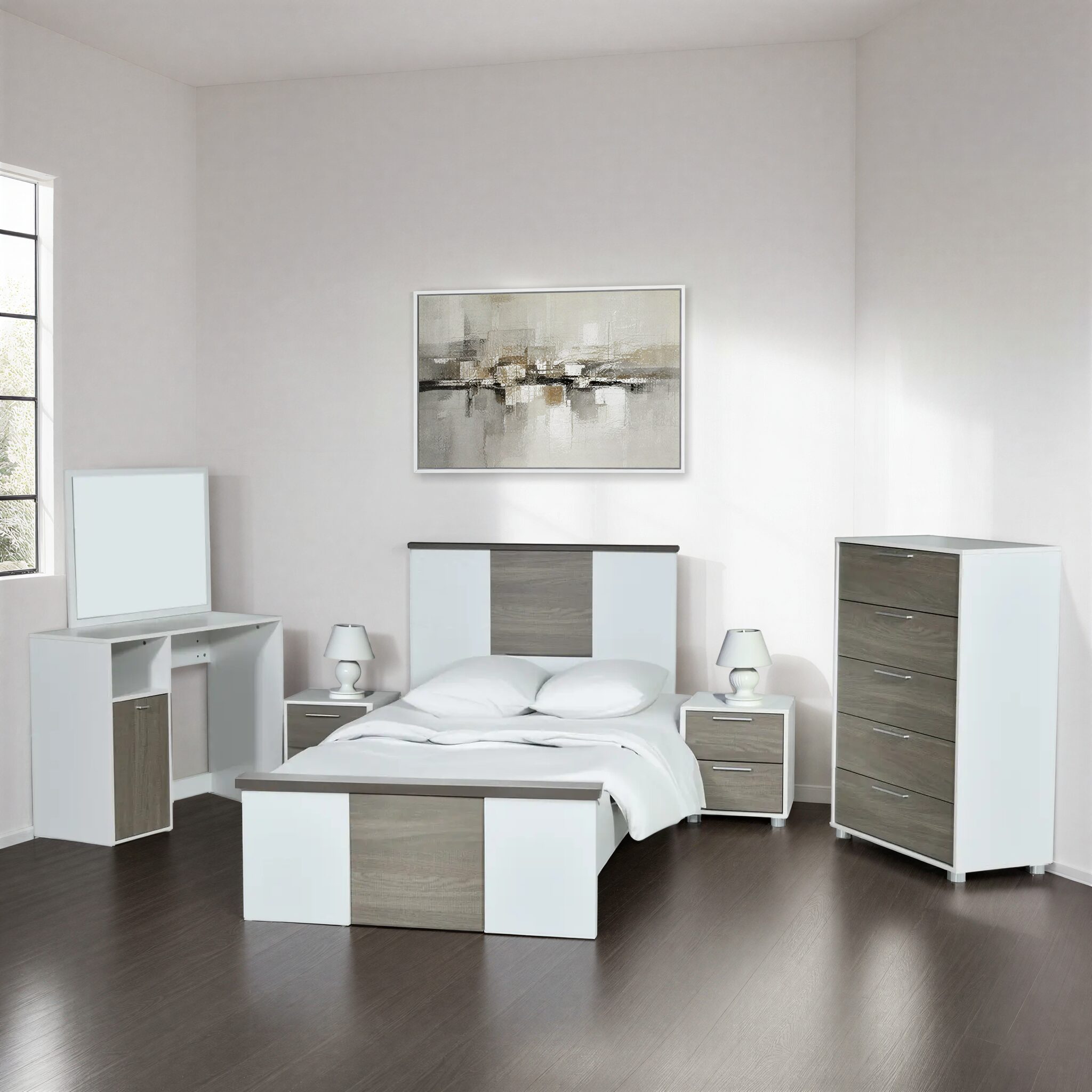 MOREST 3.5FT Bed Grey Oak & White